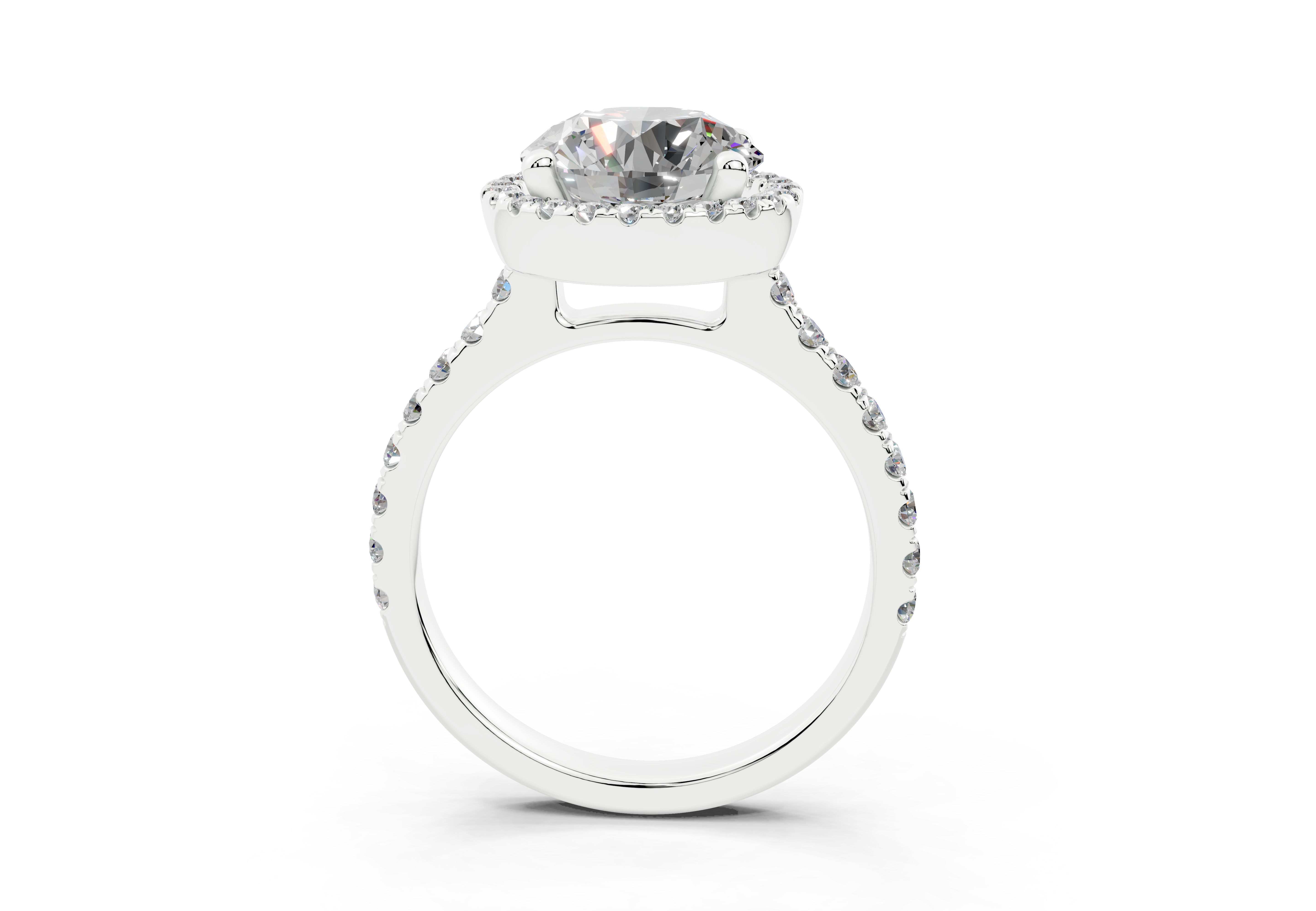 18K Gold Half Pavé Halo and Shank Diamond Engagement Ring 2.5 Carat - White Gold#Material_White Gold#