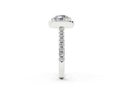 18K Gold Half Pavé Halo and Shank Diamond Engagement Ring 2.5 Carat