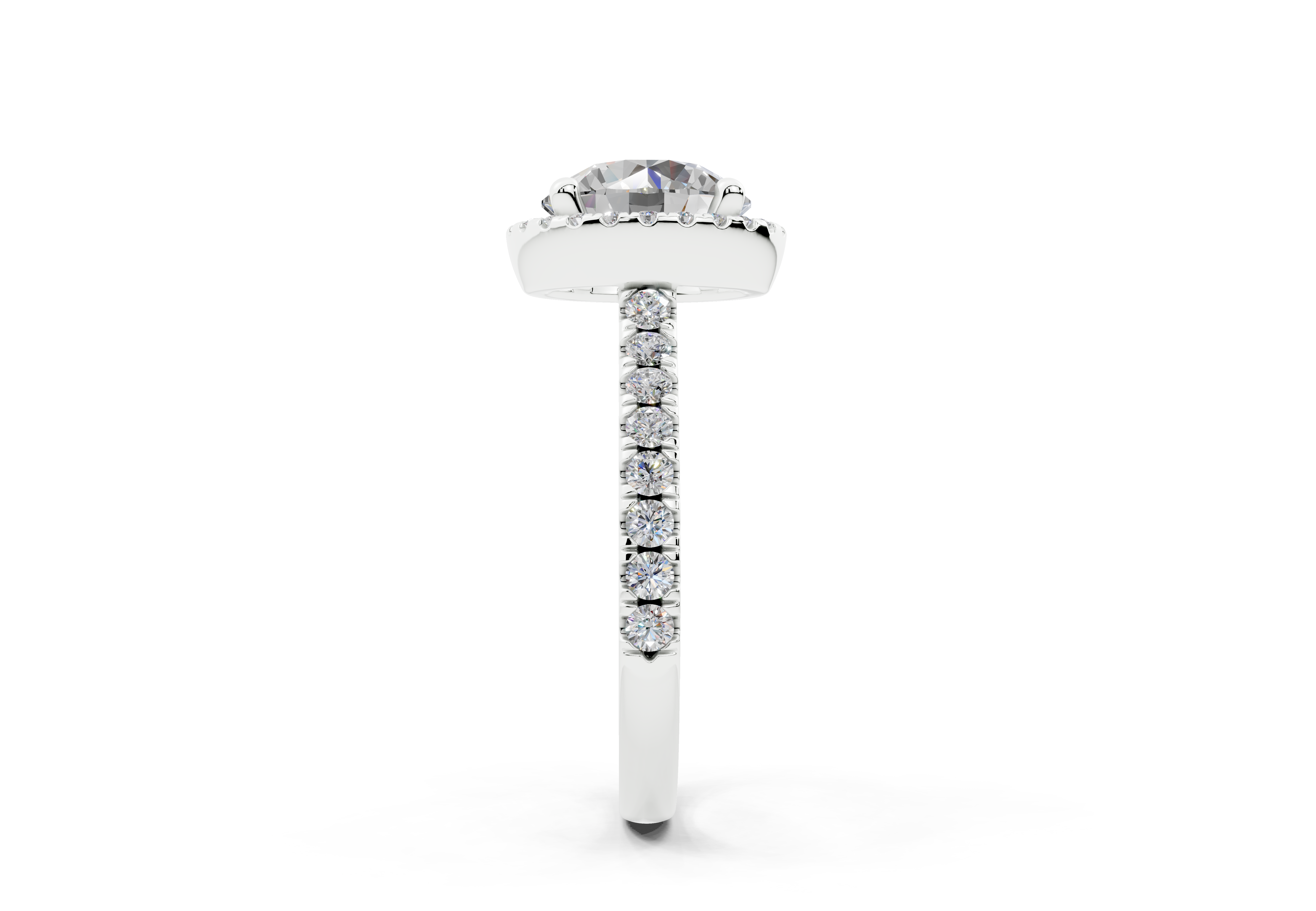 18K Gold Half Pavé Halo and Shank Diamond Engagement Ring 2.5 Carat - White Gold#Material_White Gold#