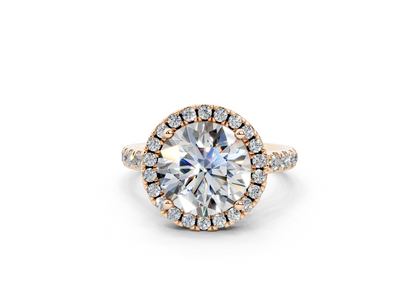 18K Gold Half Pavé Halo and Shank Diamond Engagement Ring 3 Carat