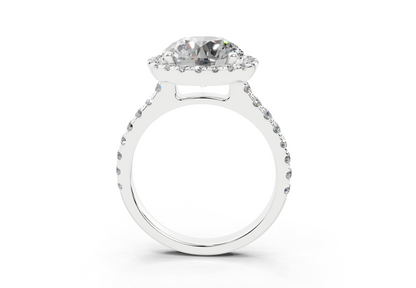 18K Gold Half Pavé Halo and Shank Diamond Engagement Ring 3 Carat