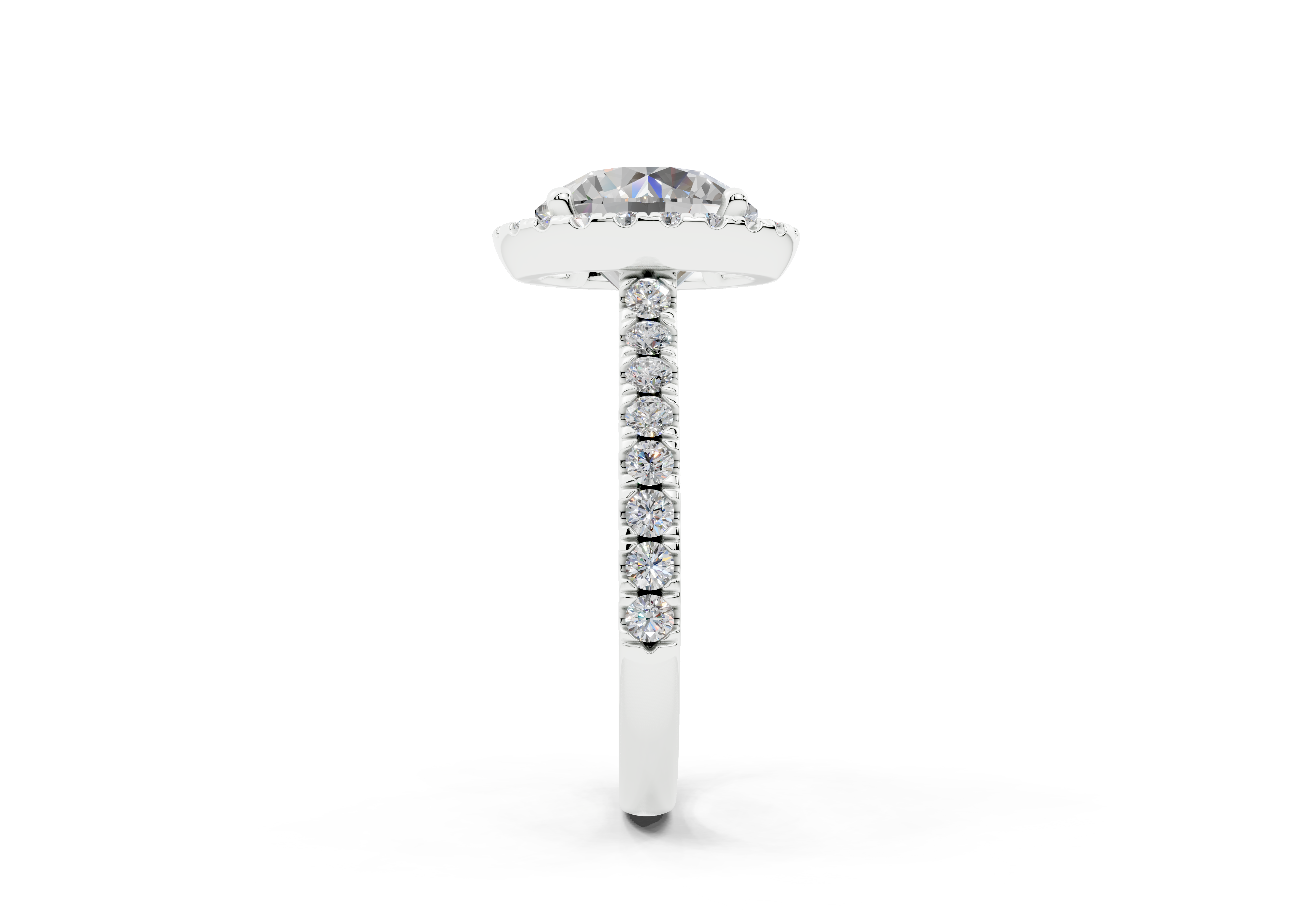 18K Gold Half Pavé Halo and Shank Diamond Engagement Ring 3 Carat - White Gold#Material_White Gold#