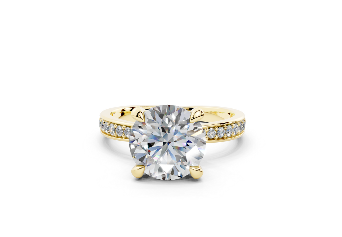 18K Gold Comfort Half Pavé Diamond Engagement Ring 2.5 Carat - Yellow Gold#Material_Yellow Gold#