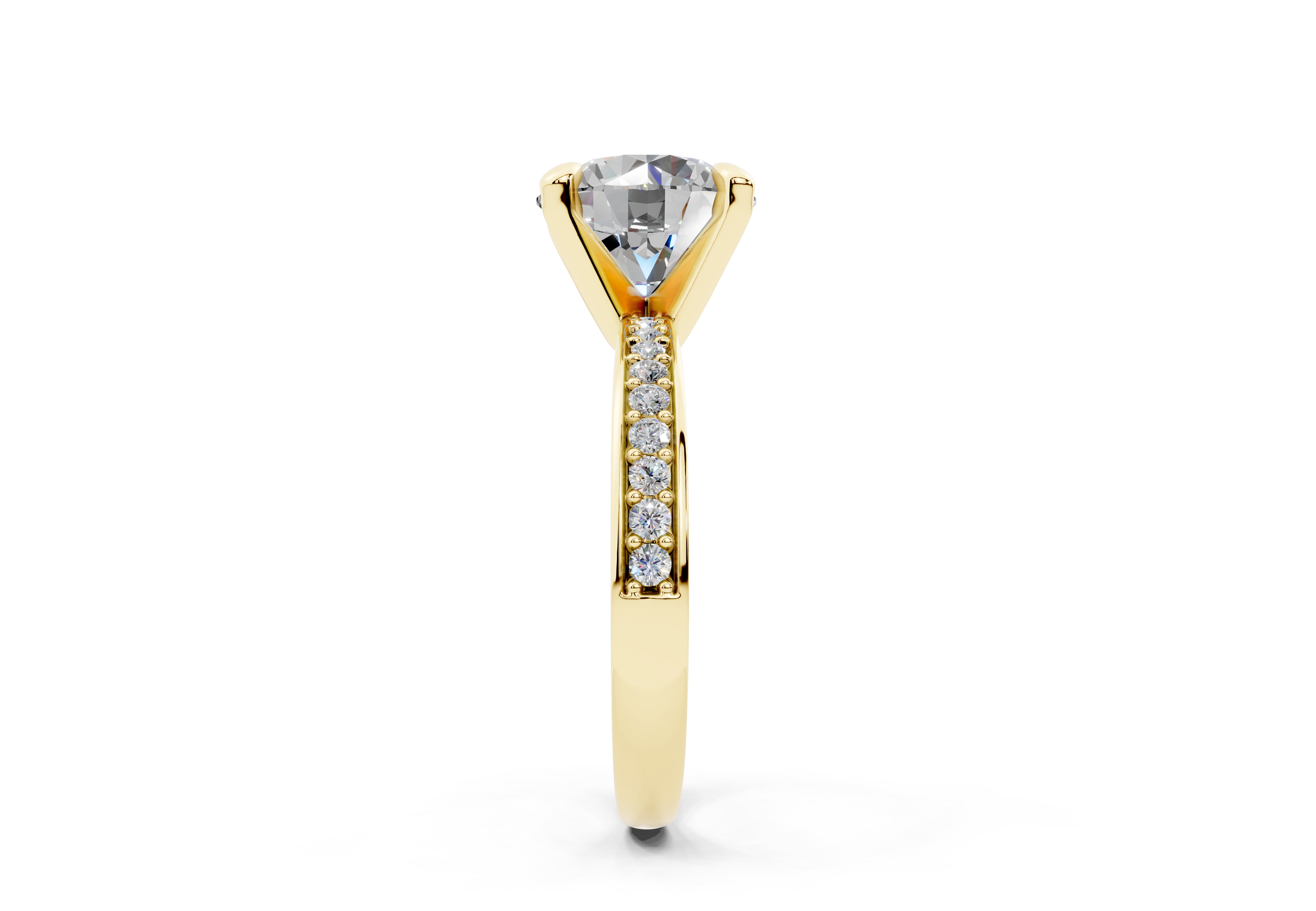 18K Gold Comfort Half Pavé Diamond Engagement Ring 2.5 Carat - Yellow Gold#Material_Yellow Gold#