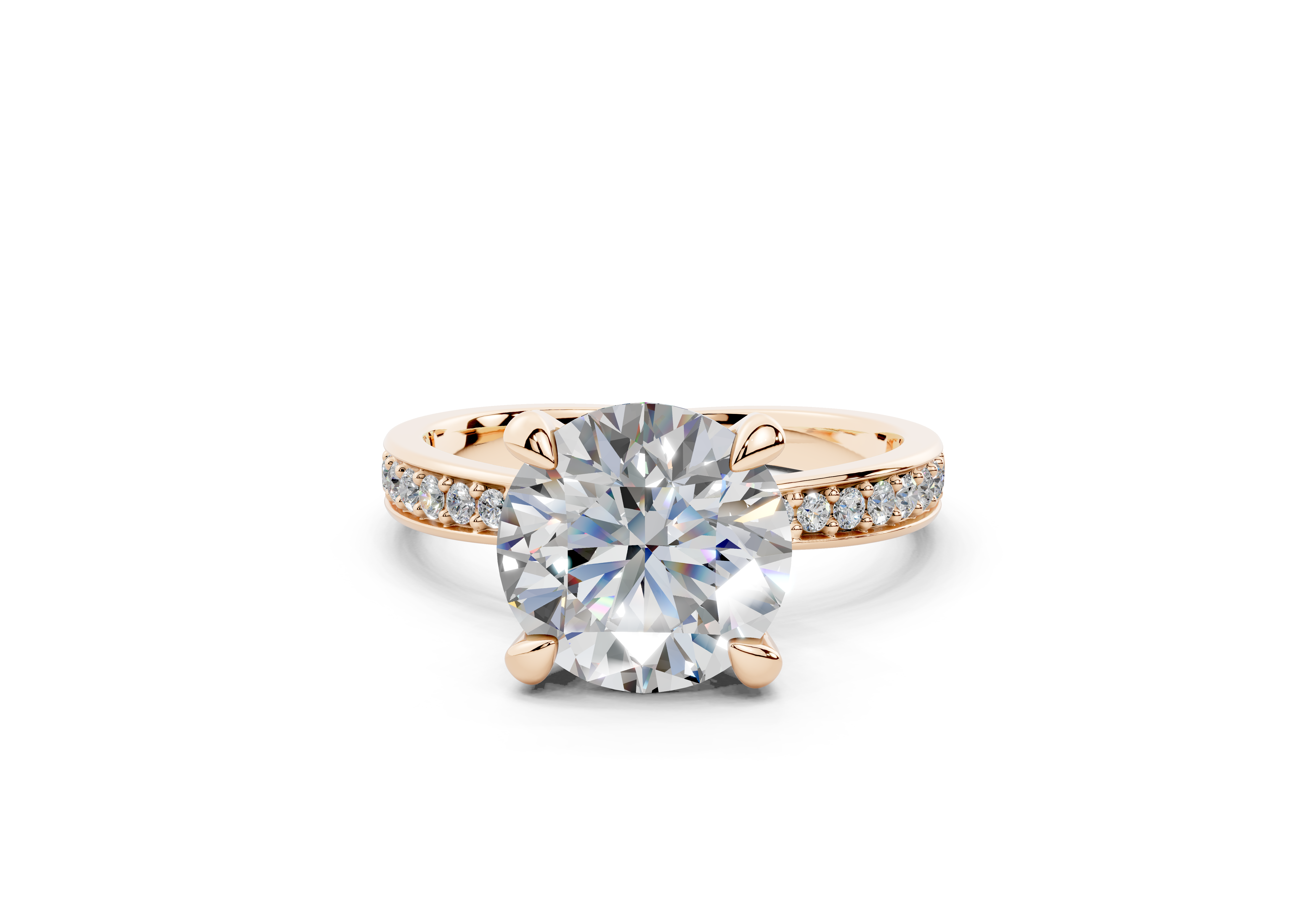 18K Gold Comfort Half Pavé Diamond Engagement Ring 2.5 Carat - Rose Gold#Material_Rose Gold#