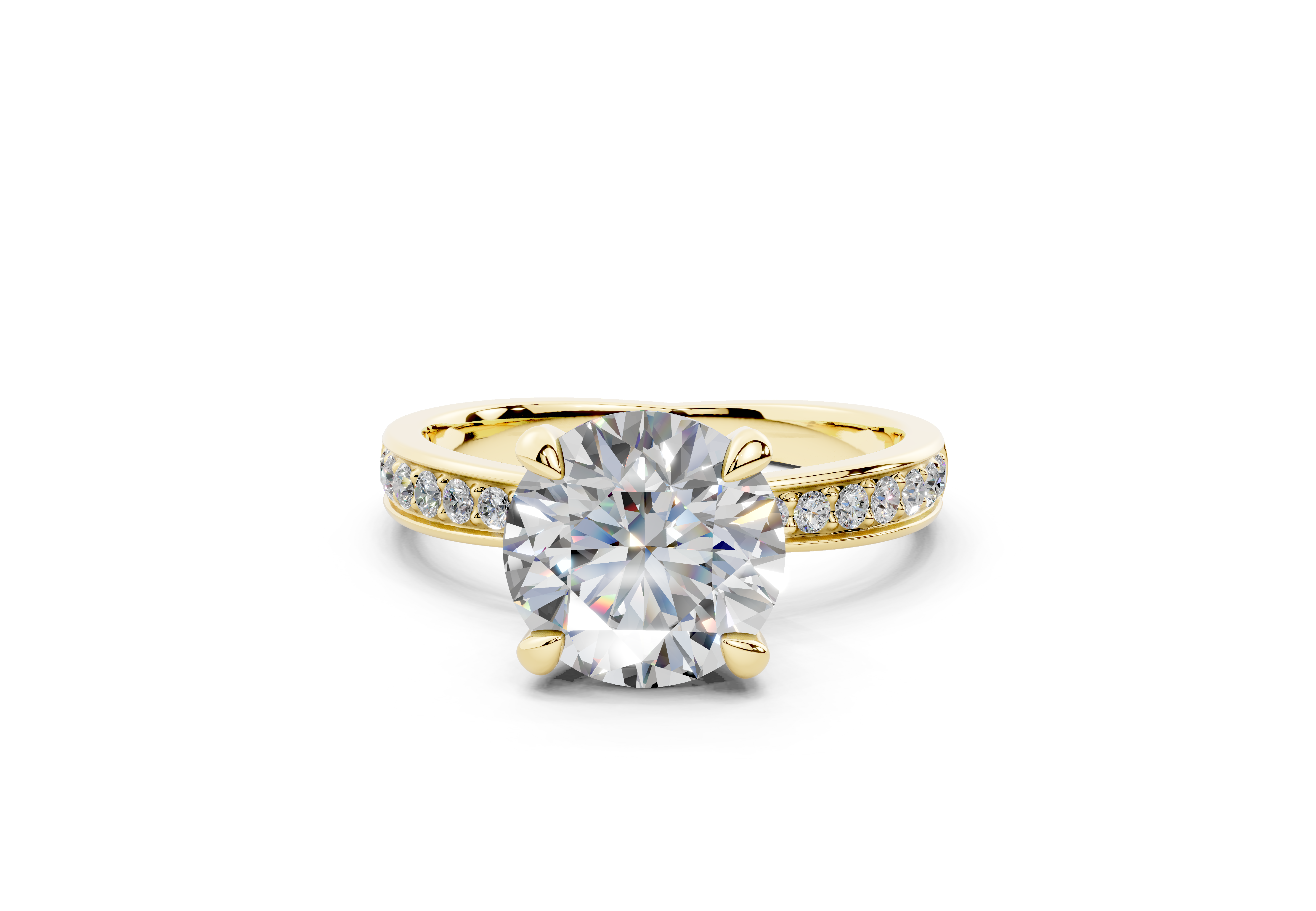 18K Gold Comfort Half Pavé Diamond Engagement Ring 2 Carat - Yellow Gold#Material_Yellow Gold#