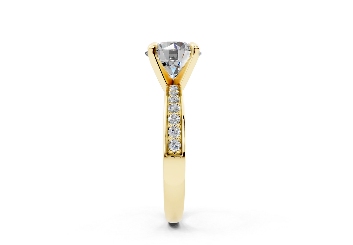 18K Gold Comfort Half Pavé Diamond Engagement Ring 2 Carat - Yellow Gold#Material_Yellow Gold#