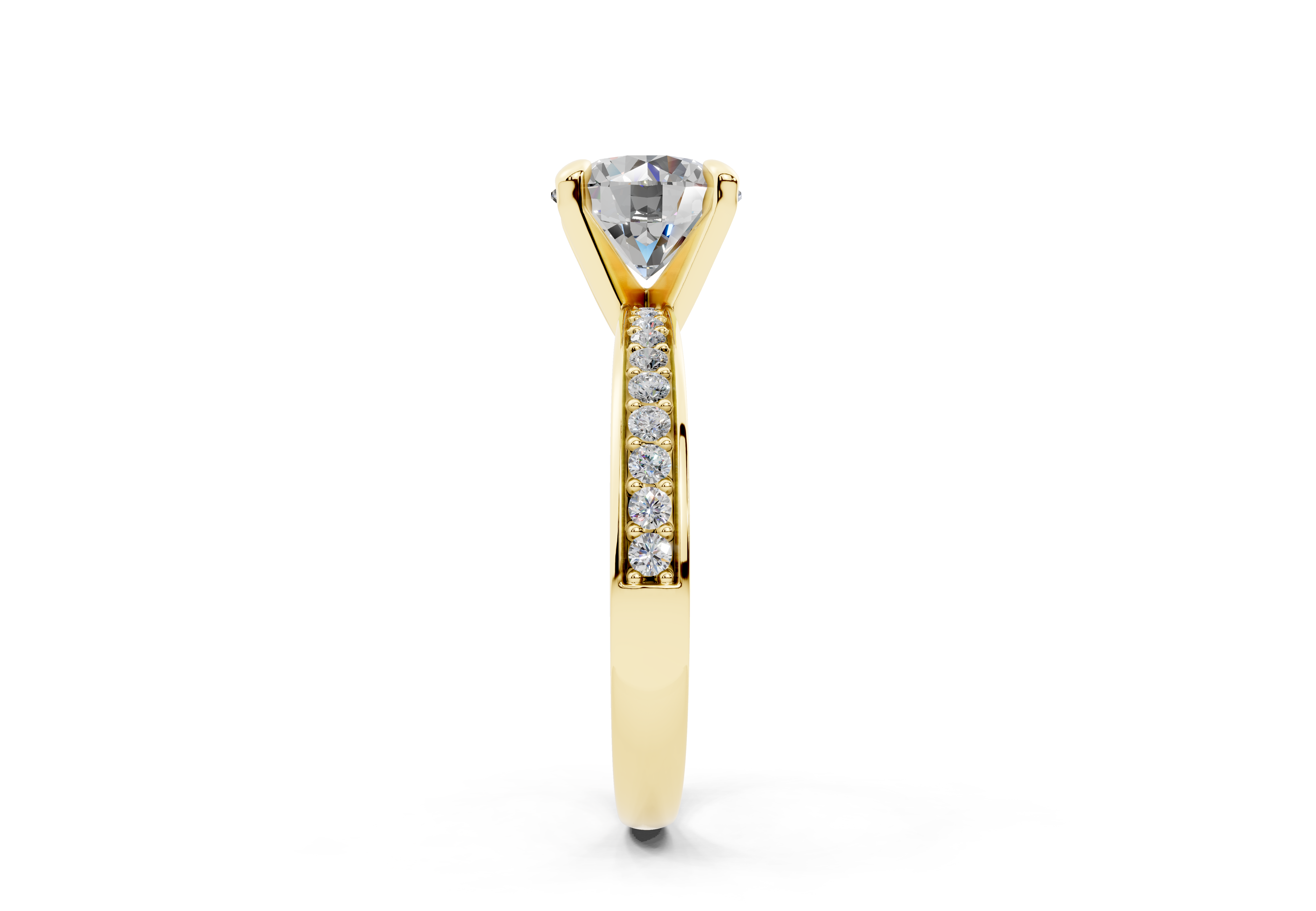 18K Gold Comfort Half Pavé Diamond Engagement Ring 1.5 Carat - Yellow Gold#Material_Yellow Gold#