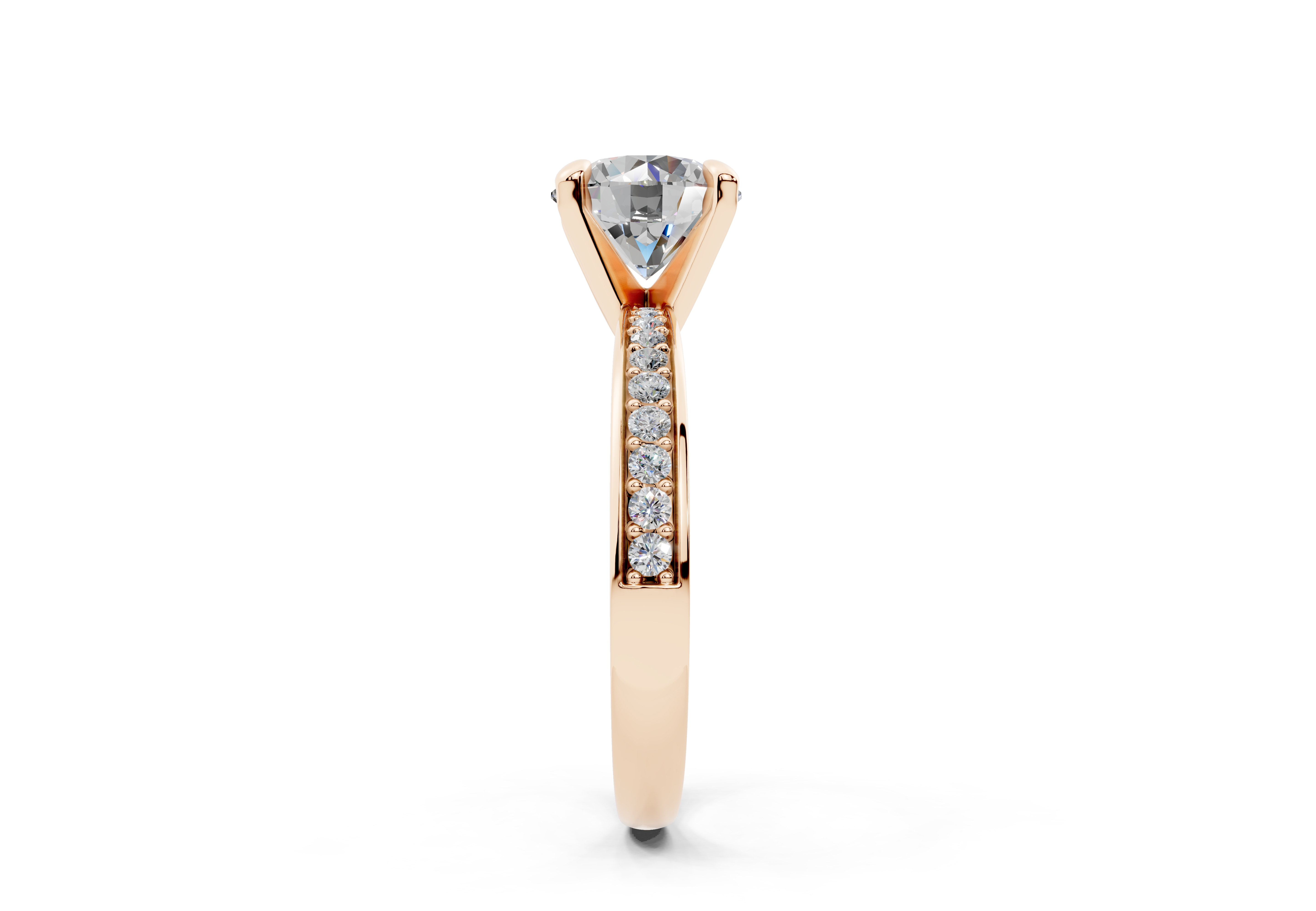 18K Gold Comfort Half Pavé Diamond Engagement Ring 1.5 Carat - Rose Gold#Material_Rose Gold#