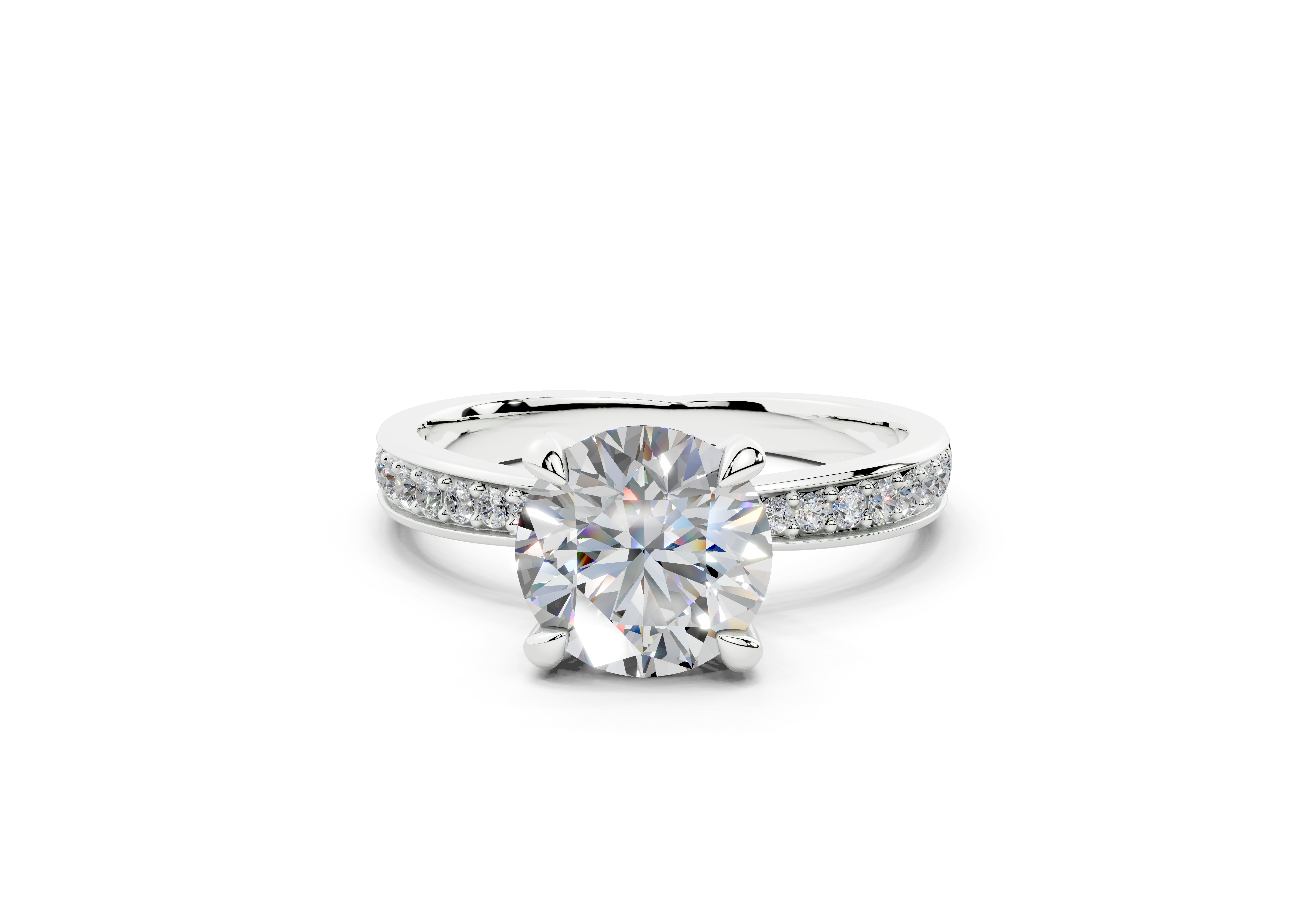 18K Gold Comfort Half Pavé Diamond Engagement Ring 1.5 Carat - White Gold#Material_White Gold#