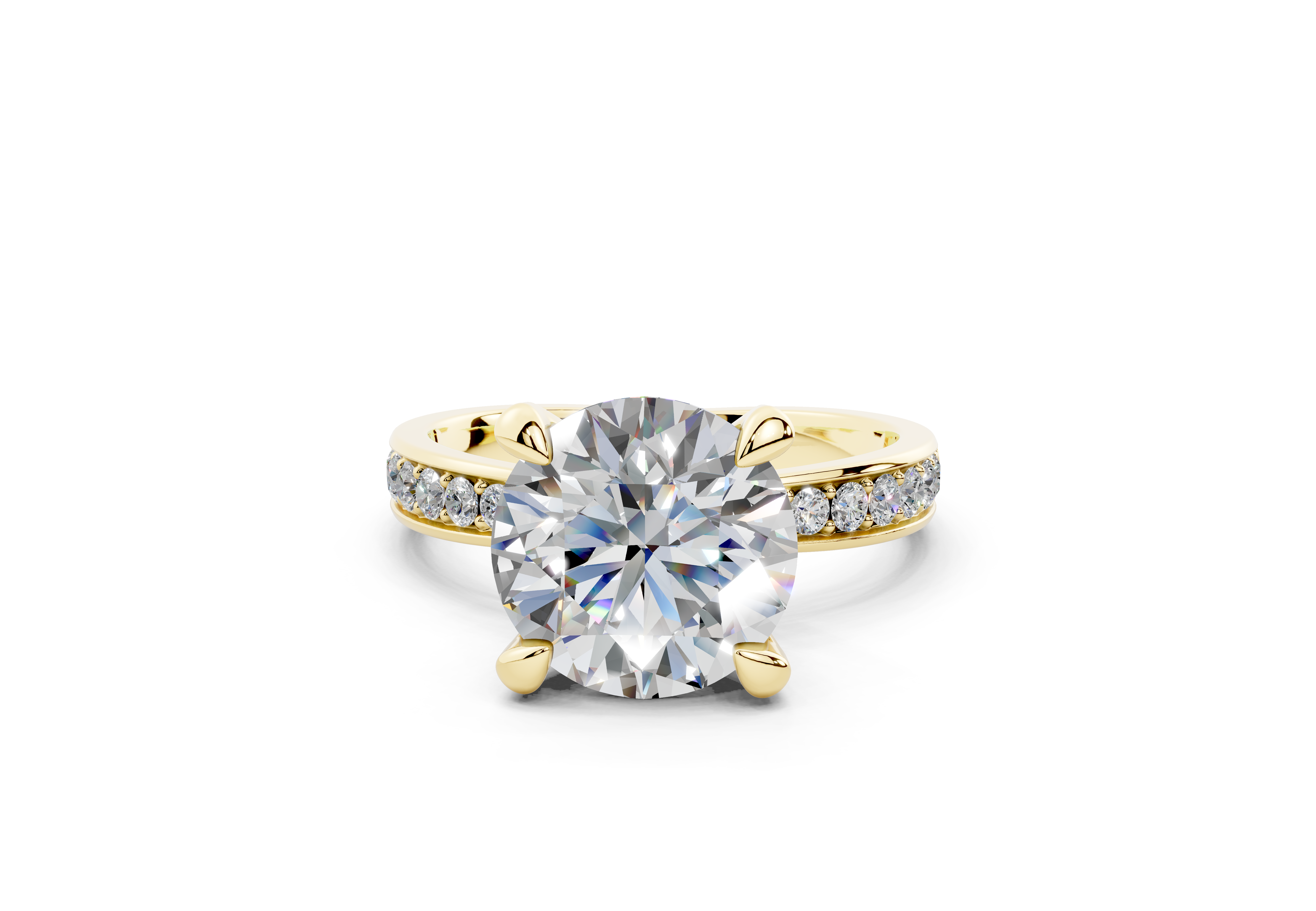 18K Gold Comfort Half Pavé Diamond Engagement Ring 3 Carat - Yellow Gold#Material_Yellow Gold#