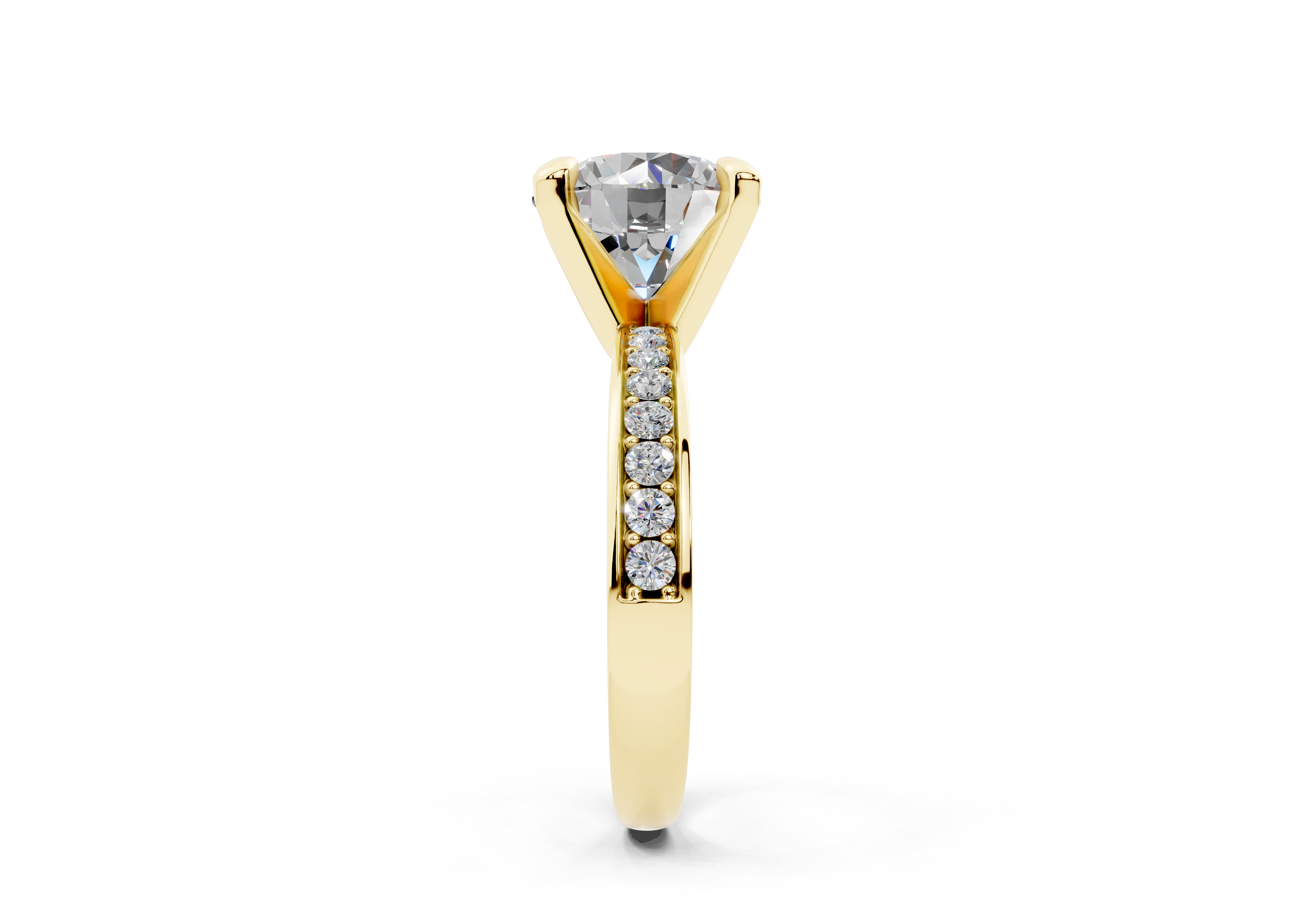 18K Gold Comfort Half Pavé Diamond Engagement Ring 3 Carat - Yellow Gold#Material_Yellow Gold#
