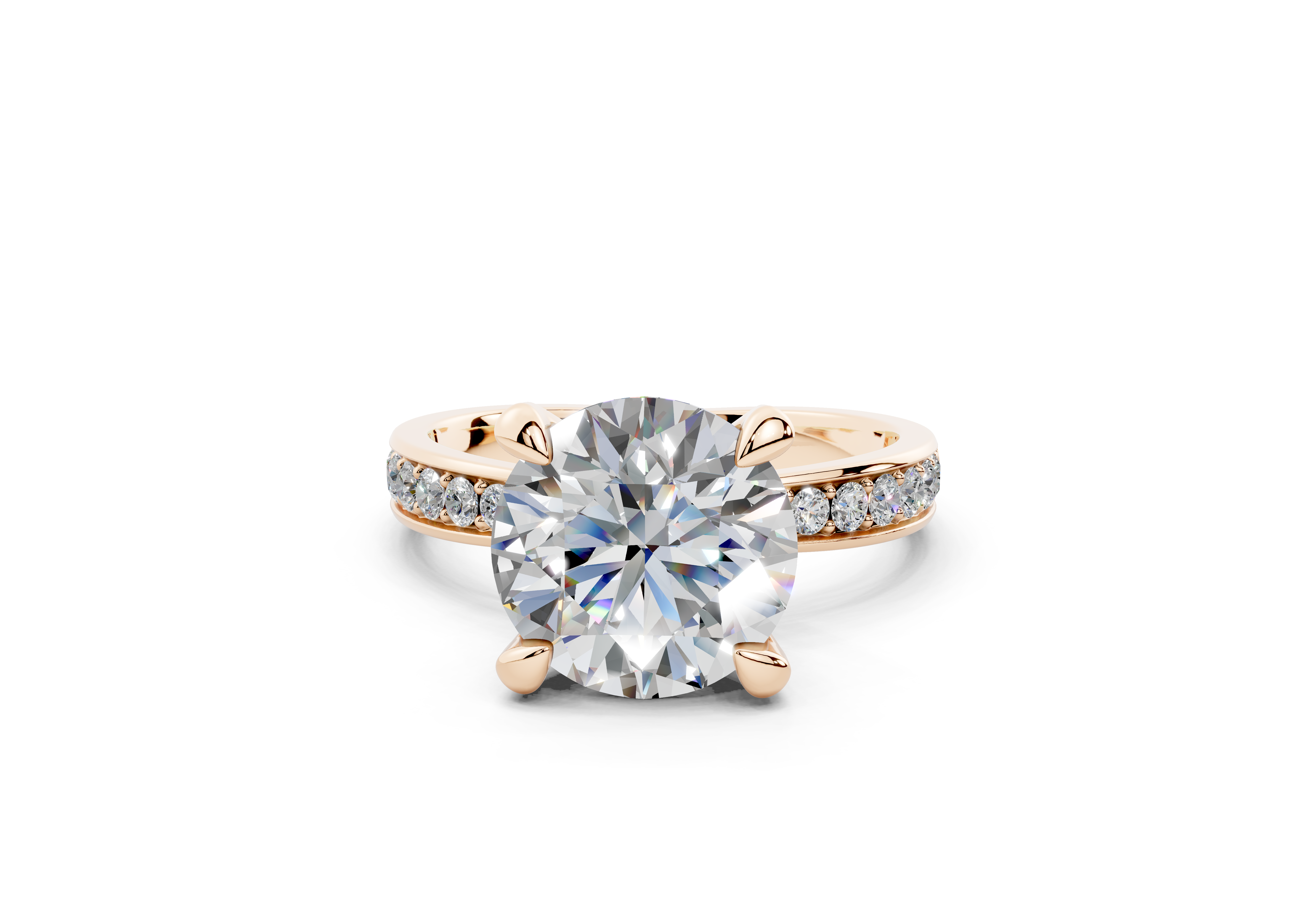 18K Gold Comfort Half Pavé Diamond Engagement Ring 3 Carat - Rose Gold#Material_Rose Gold#