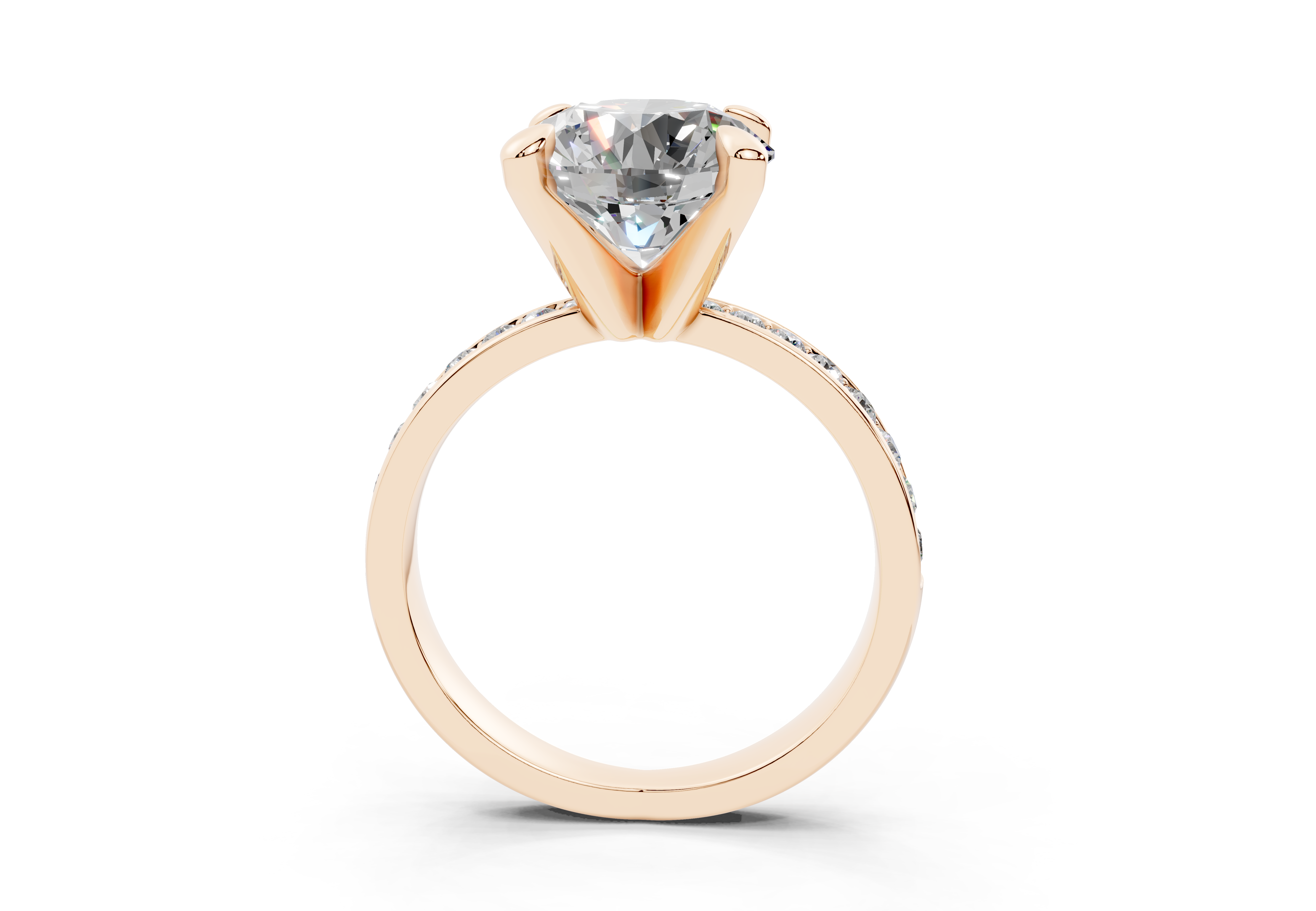 18K Gold Comfort Half Pavé Diamond Engagement Ring 3 Carat - Rose Gold#Material_Rose Gold#