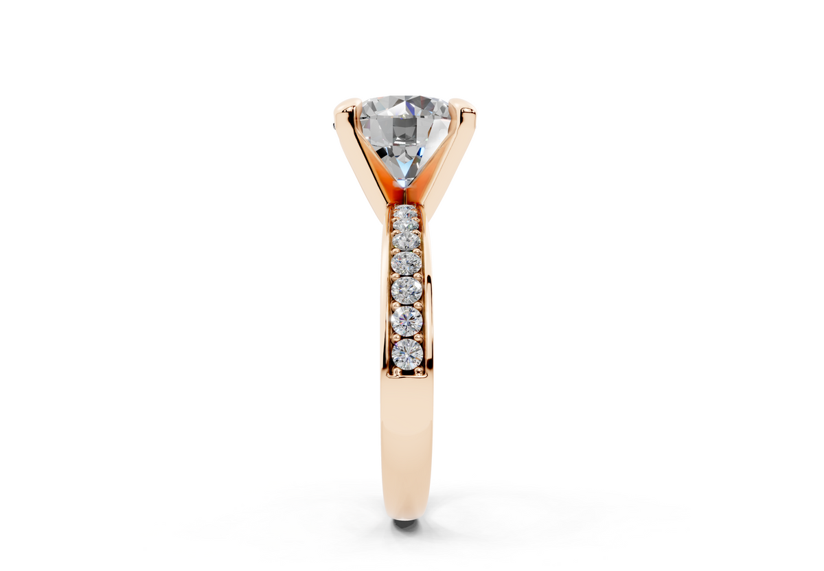 18K Gold Comfort Half Pavé Diamond Engagement Ring 3 Carat - Rose Gold#Material_Rose Gold#