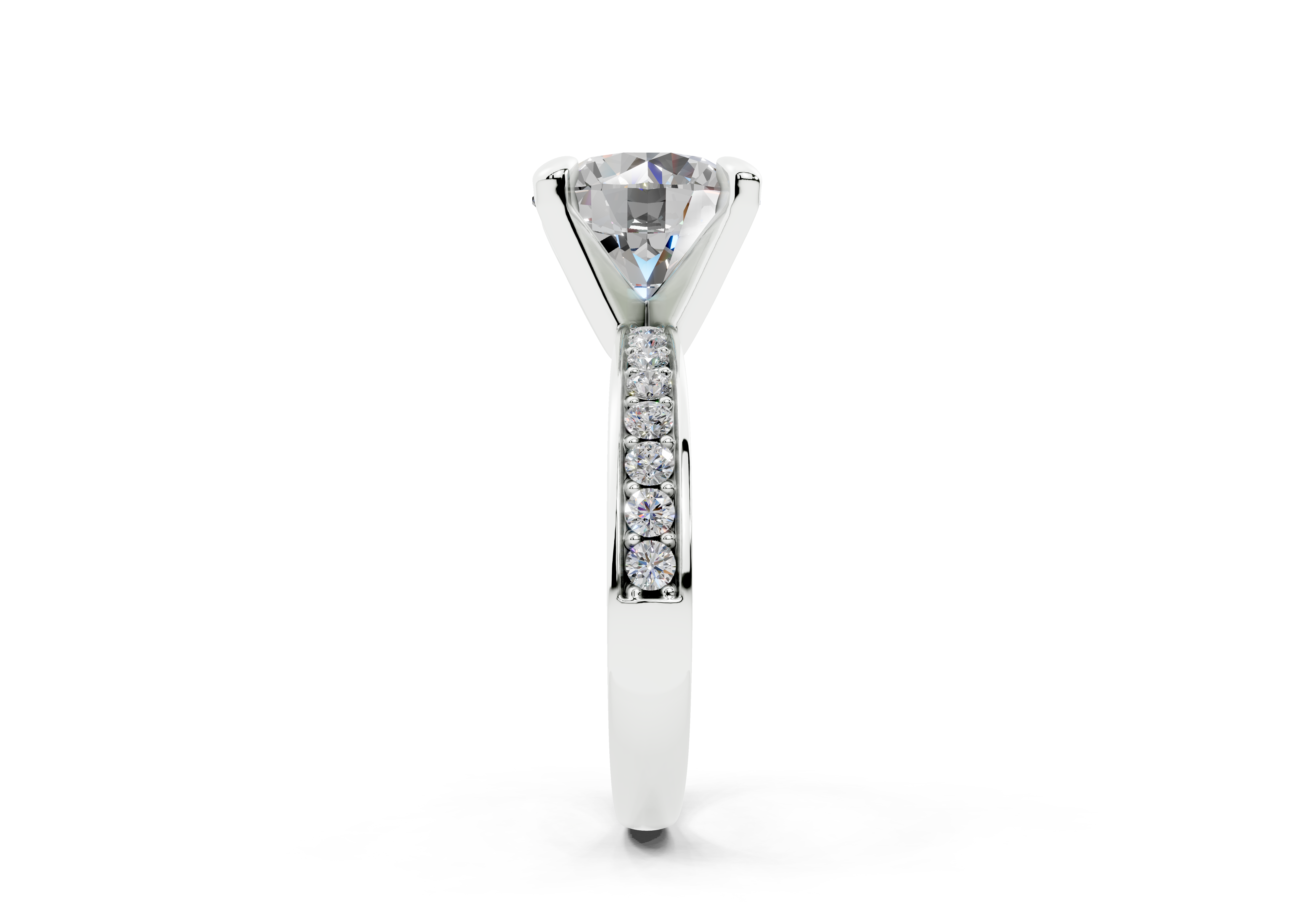 18K Gold Comfort Half Pavé Diamond Engagement Ring 3 Carat - White Gold#Material_White Gold#