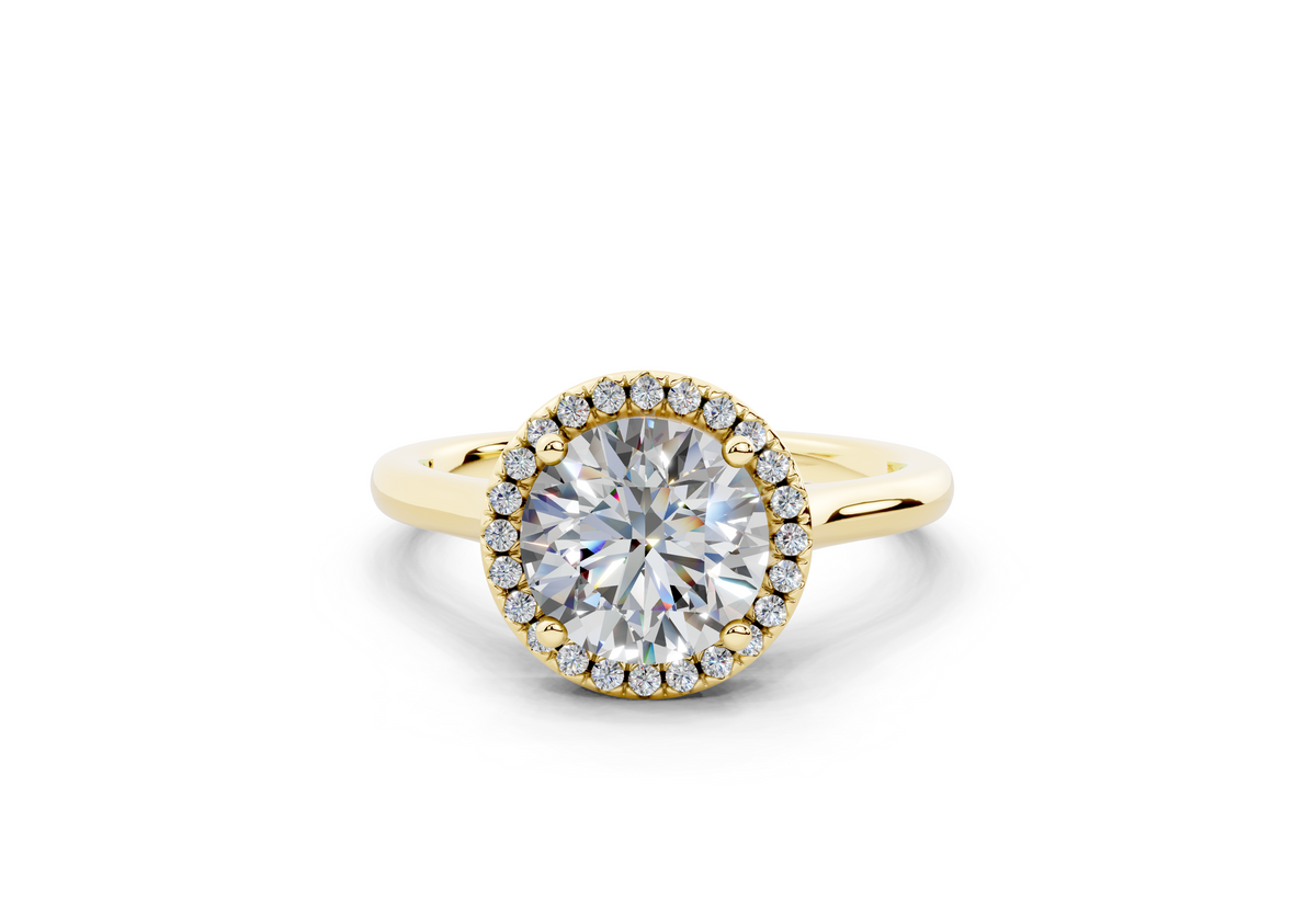 18K Gold Half Pavé Halo Diamond Engagement Ring 1.5 Carat - Yellow Gold#Material_Yellow Gold#