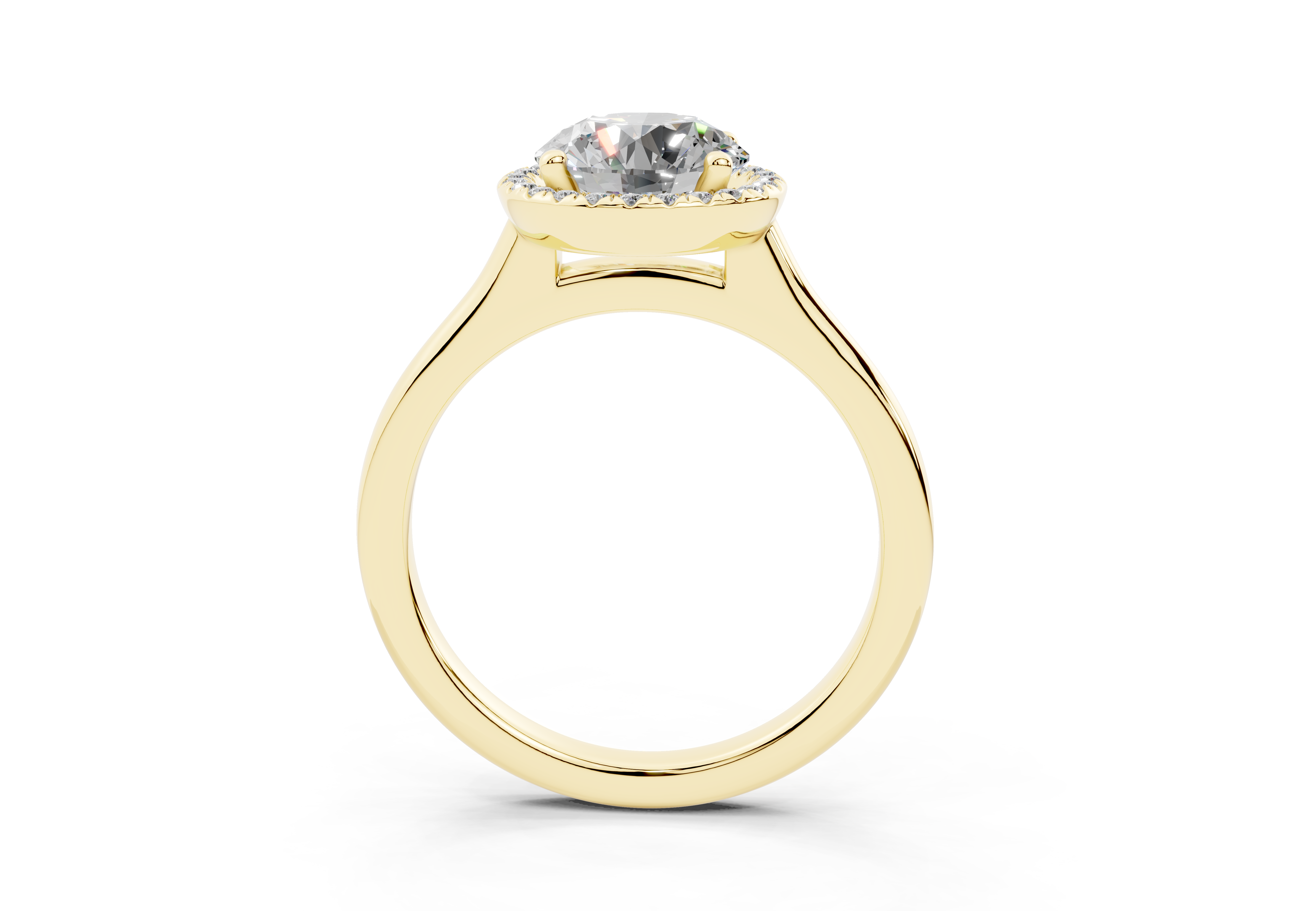 18K Gold Half Pavé Halo Diamond Engagement Ring 1.5 Carat - Yellow Gold#Material_Yellow Gold#