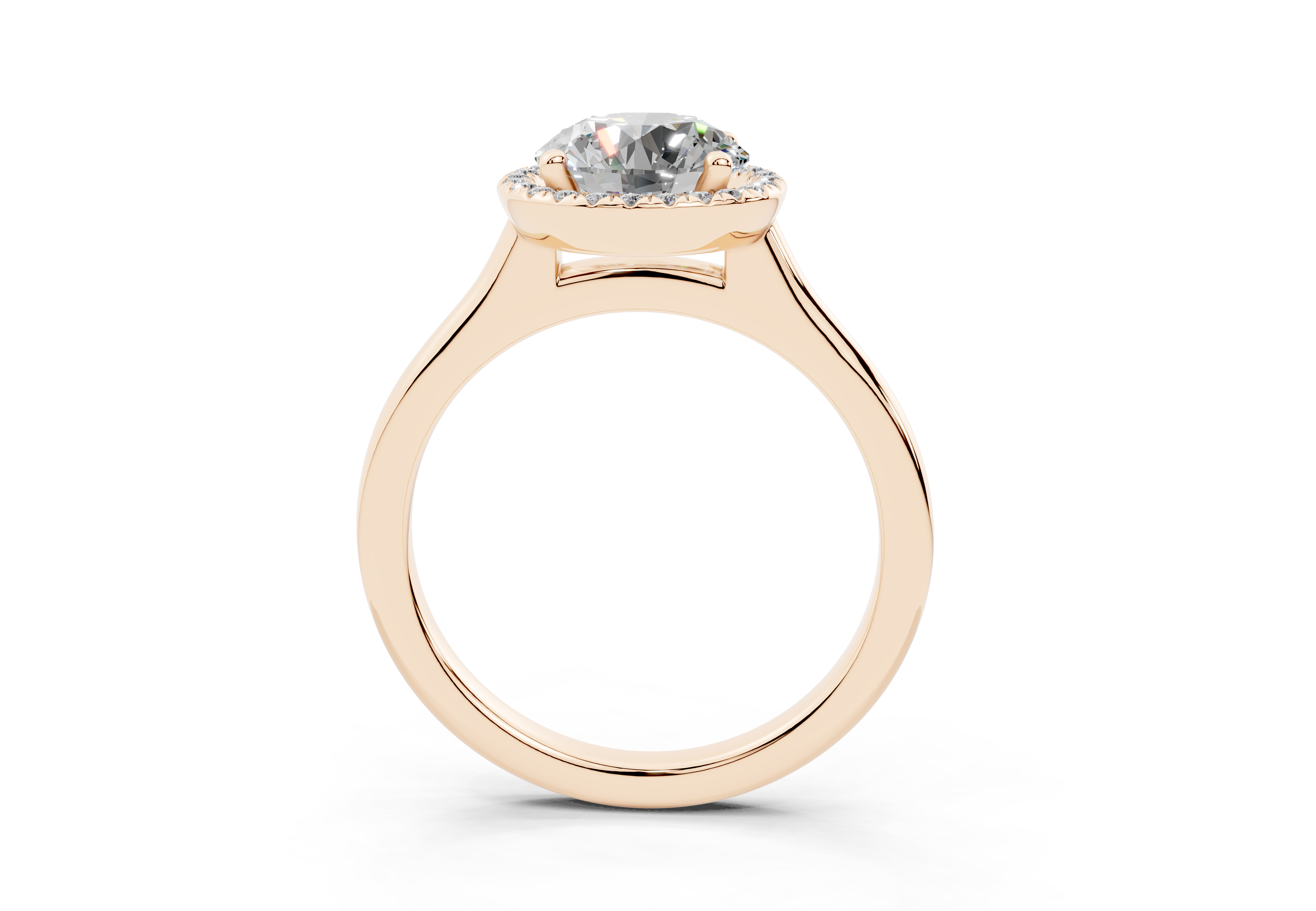 18K Gold Half Pavé Halo Diamond Engagement Ring 1.5 Carat - Rose Gold#Material_Rose Gold#