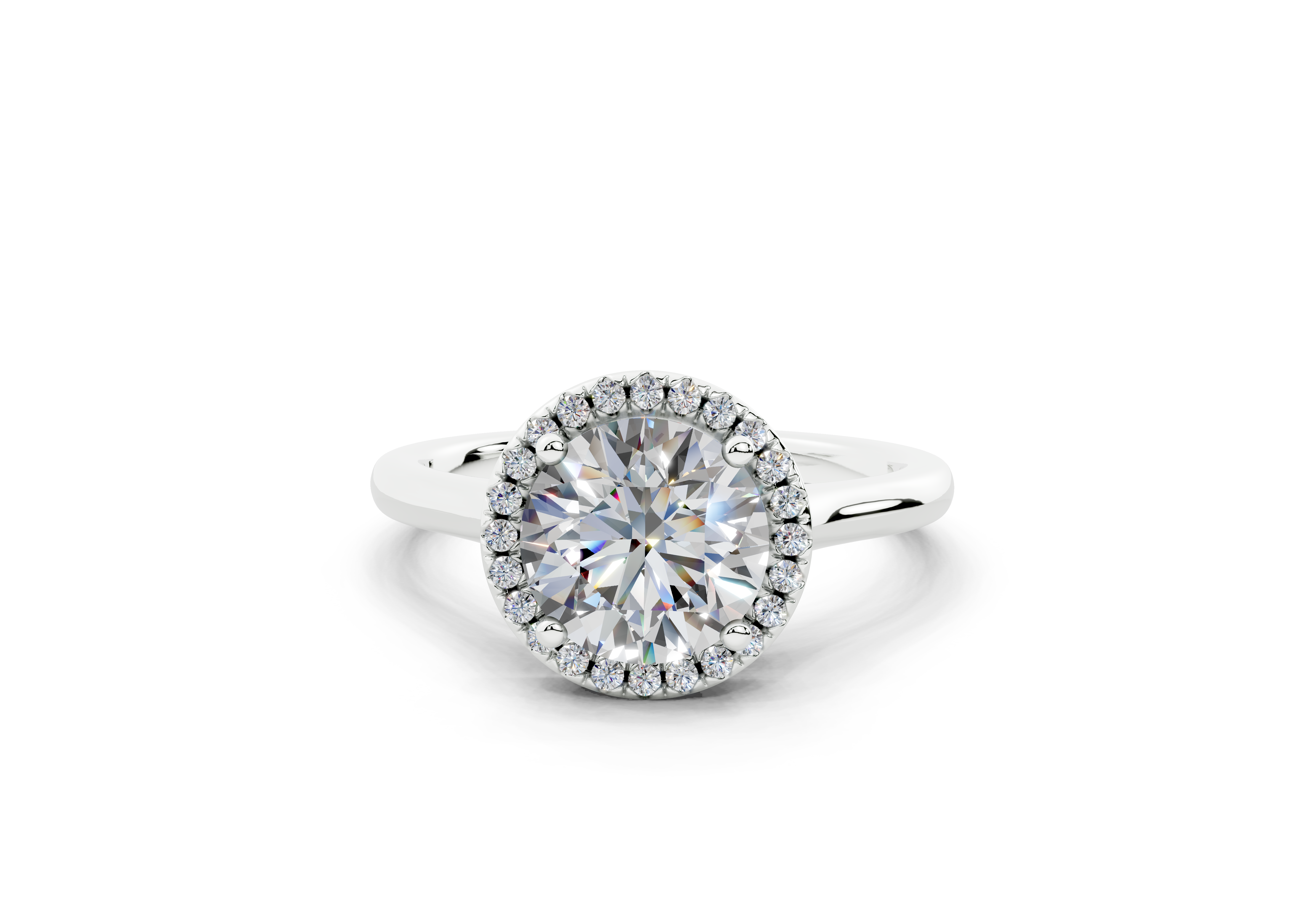 18K Gold Half Pavé Halo Diamond Engagement Ring 1.5 Carat - White Gold#Material_White Gold#