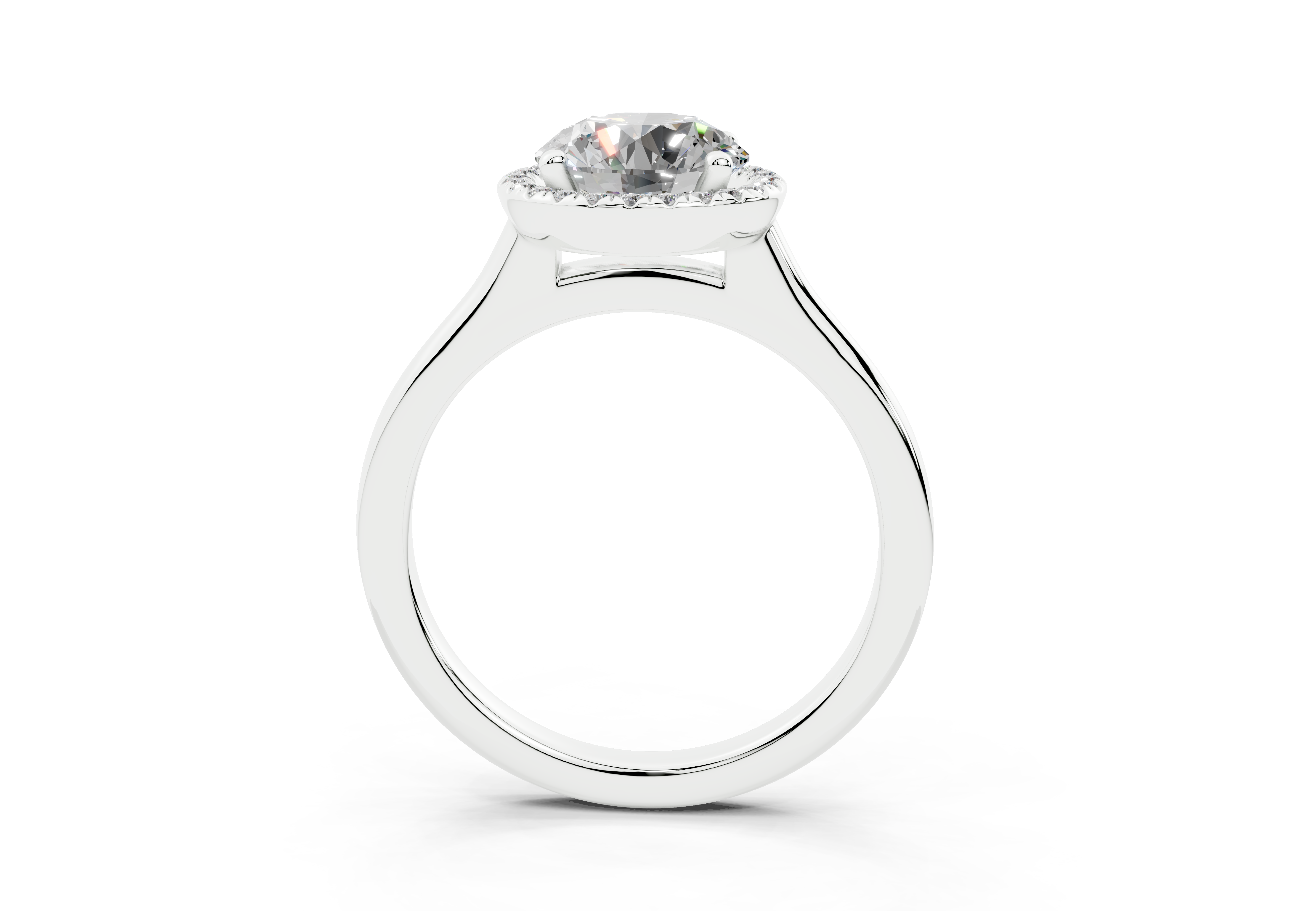 18K Gold Half Pavé Halo Diamond Engagement Ring 1.5 Carat - White Gold#Material_White Gold#