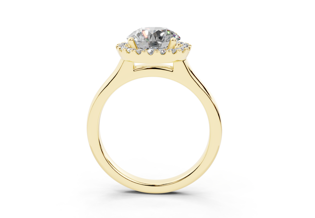 18K Gold Half Pavé Halo Diamond Engagement Ring 2 Carat - Yellow Gold#Material_Yellow Gold#