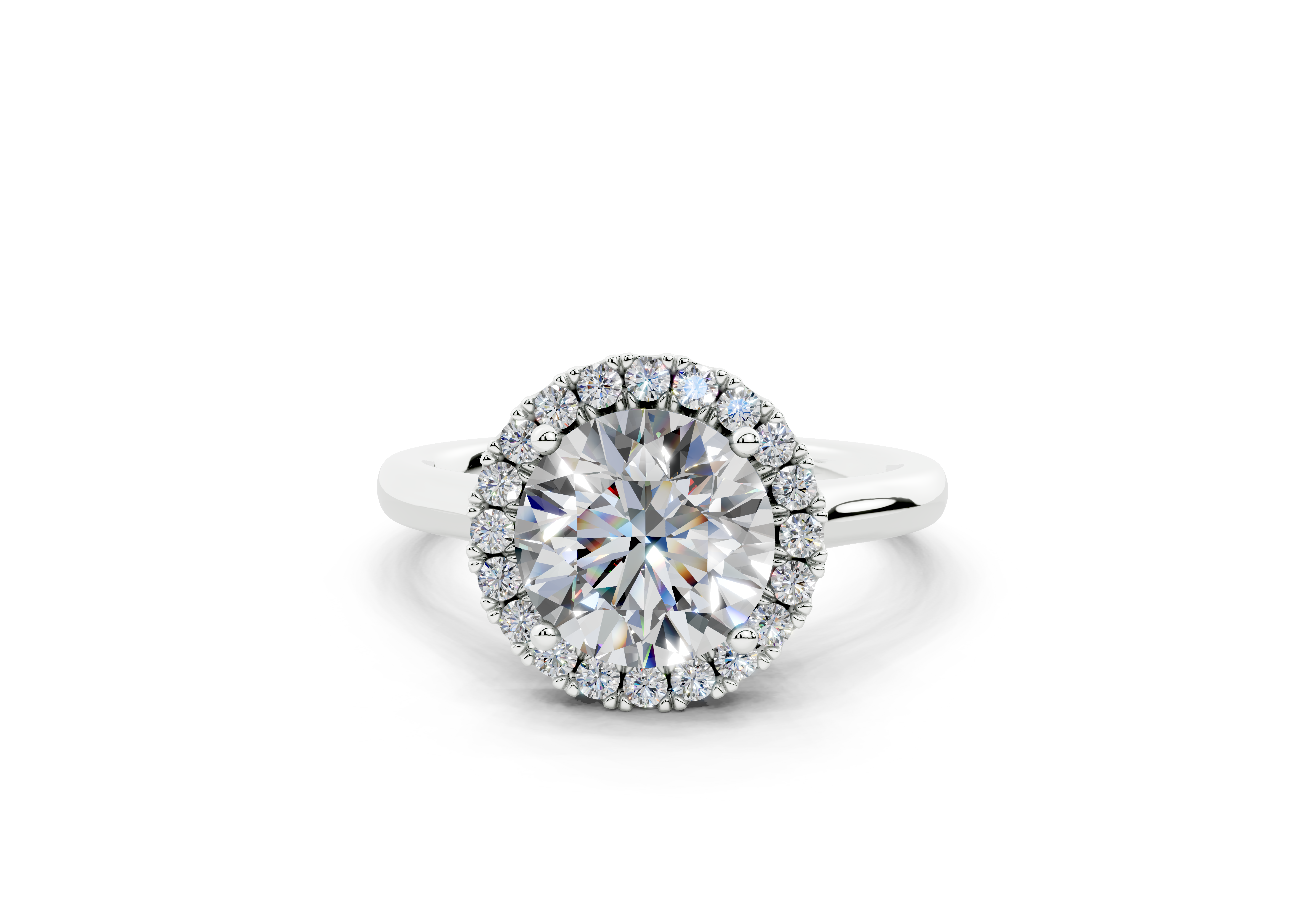 18K Gold Half Pavé Halo Diamond Engagement Ring 2 Carat - White Gold#Material_White Gold#