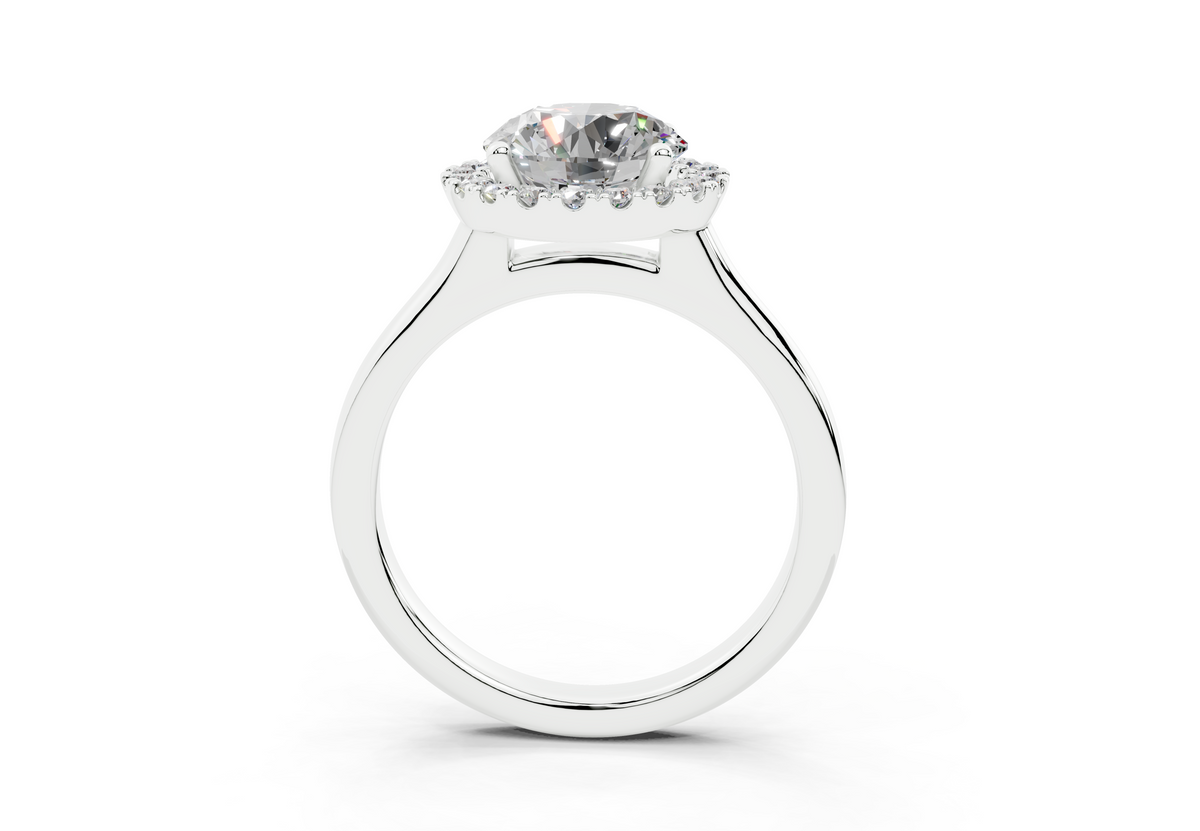 18K Gold Half Pavé Halo Diamond Engagement Ring 2 Carat - White Gold#Material_White Gold#