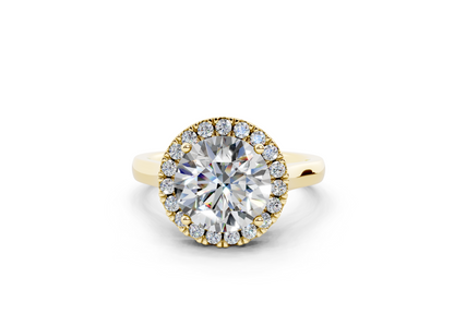 18K Gold Half Pavé Halo Diamond Engagement Ring 2.5 Carat