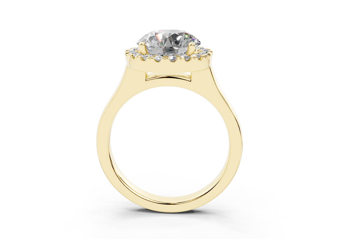18K Gold Half Pavé Halo Diamond Engagement Ring 2.5 Carat - Yellow Gold#Material_Yellow Gold#