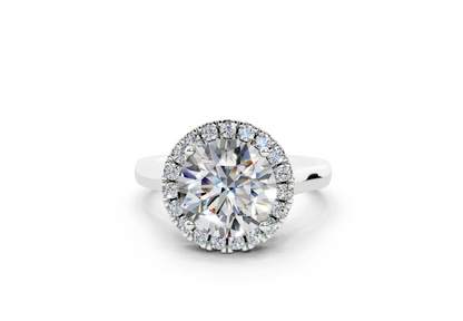 18K Gold Half Pavé Halo Diamond Engagement Ring 2.5 Carat