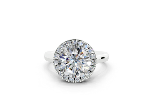 18K Gold Half Pavé Halo Diamond Engagement Ring 2.5 Carat