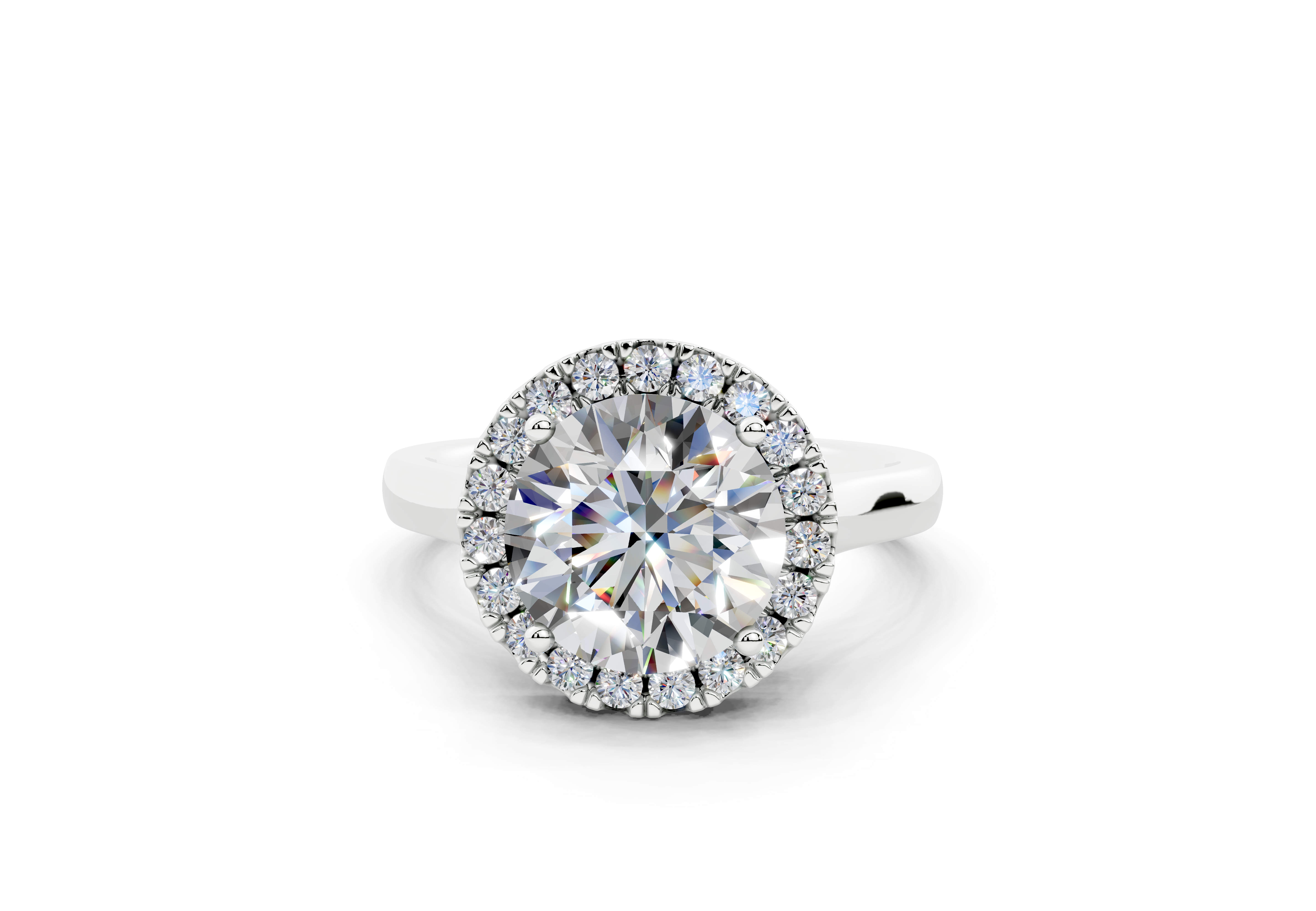 18K Gold Half Pavé Halo Diamond Engagement Ring 2.5 Carat - White Gold#Material_White Gold#