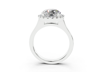 18K Gold Half Pavé Halo Diamond Engagement Ring 2.5 Carat