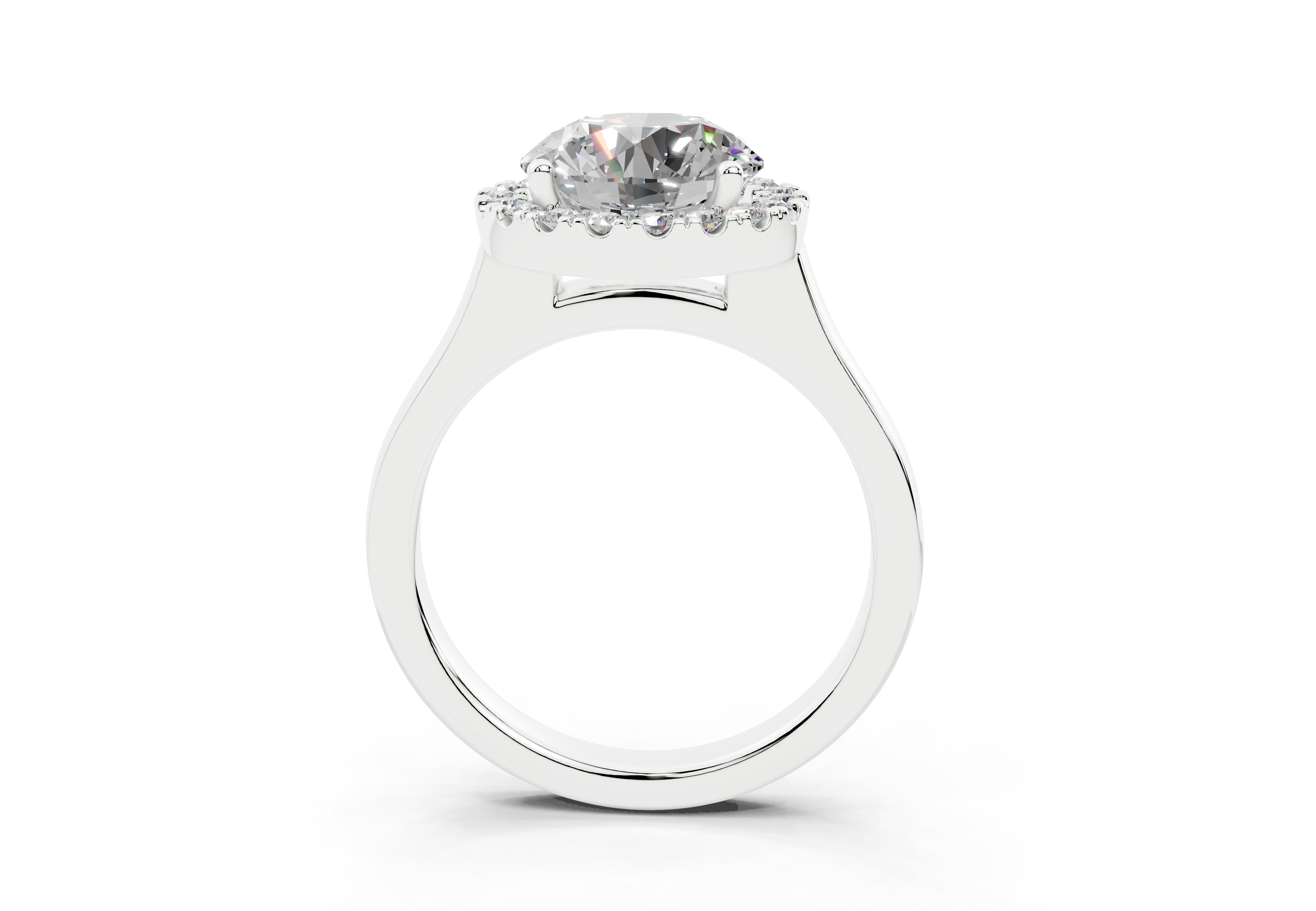 18K Gold Half Pavé Halo Diamond Engagement Ring 2.5 Carat - White Gold#Material_White Gold#