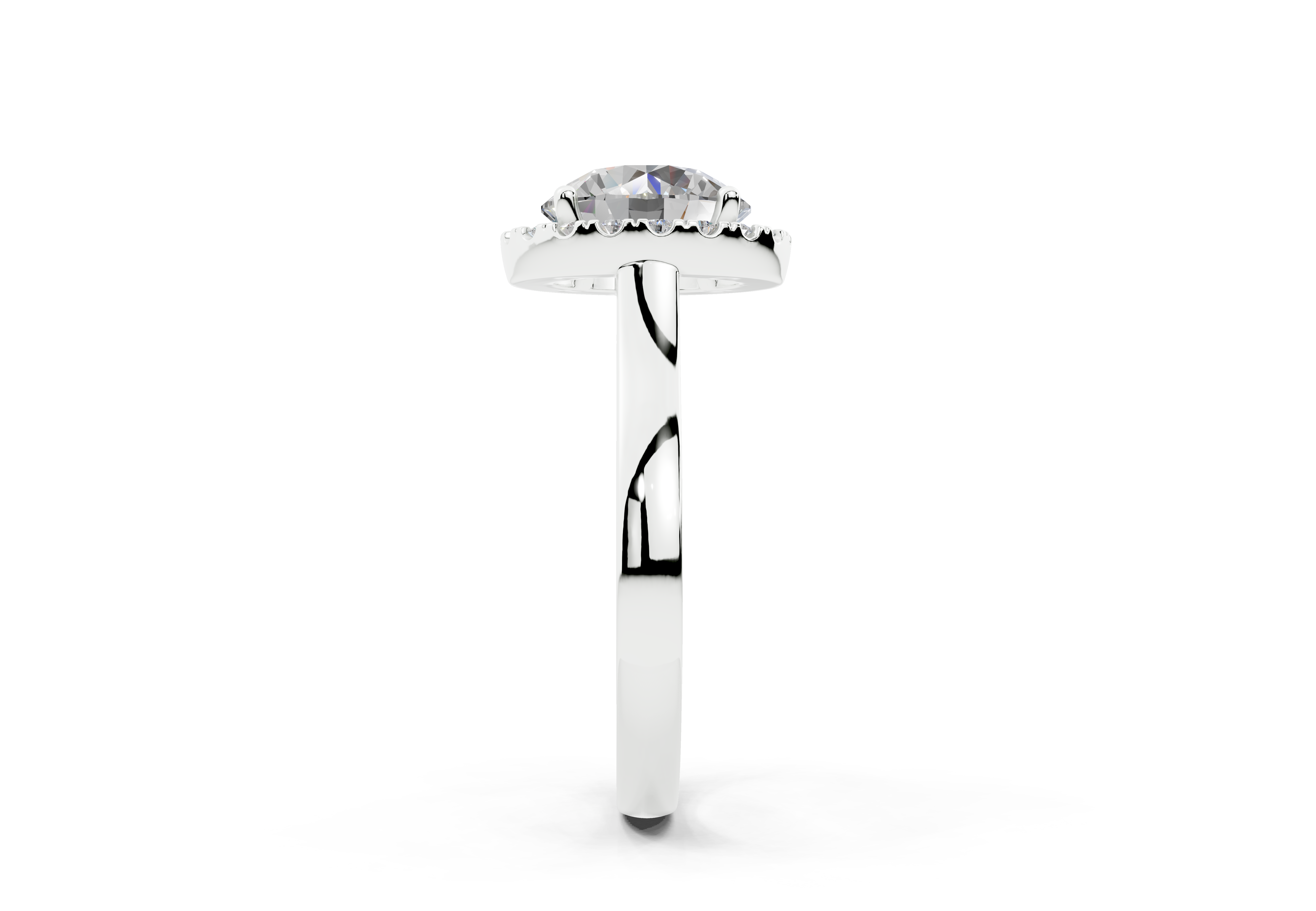 18K Gold Half Pavé Halo Diamond Engagement Ring 2.5 Carat - White Gold#Material_White Gold#
