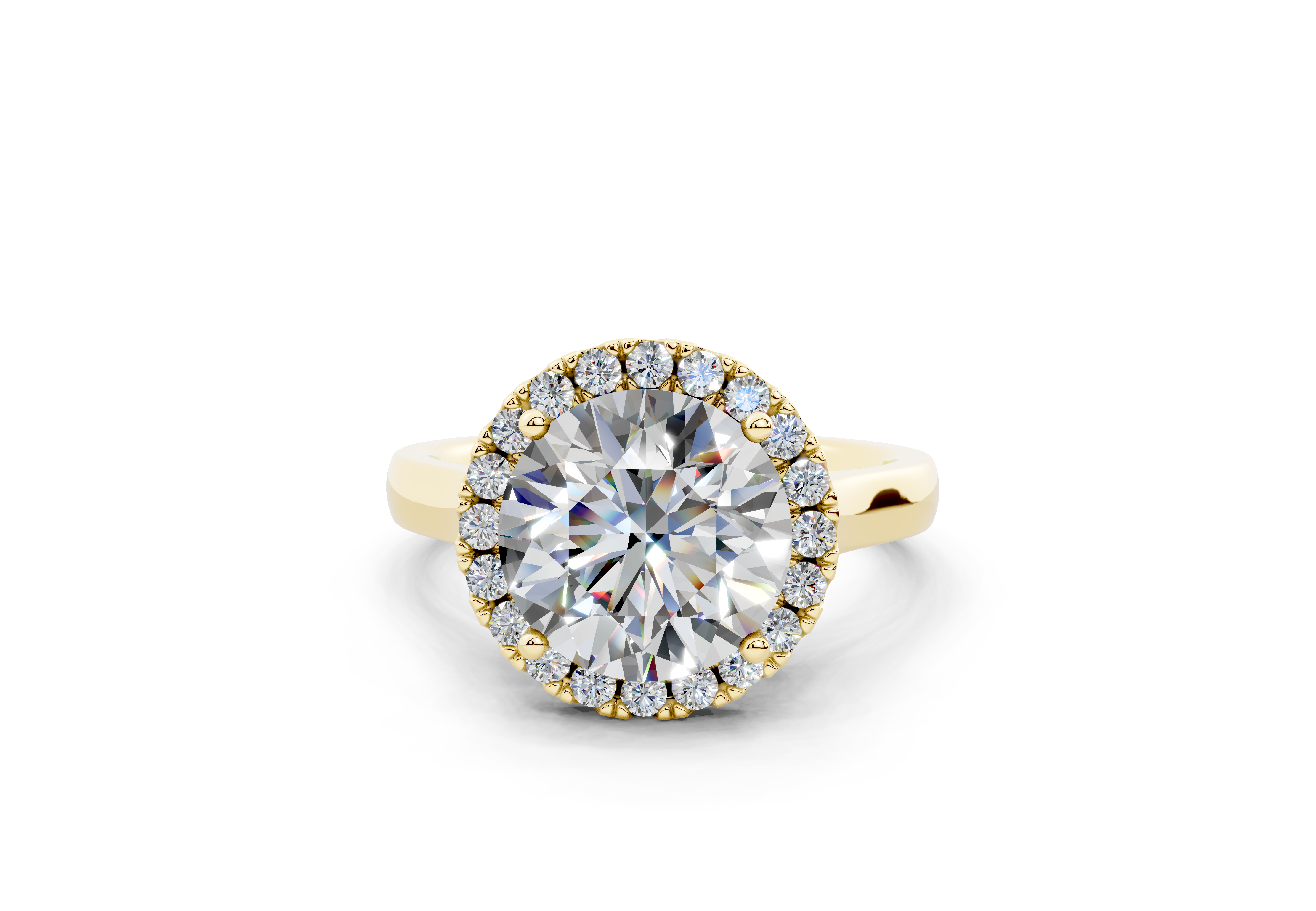 18K Gold Half Pavé Halo Diamond Engagement Ring 3 Carat - Yellow Gold#Material_Yellow Gold#