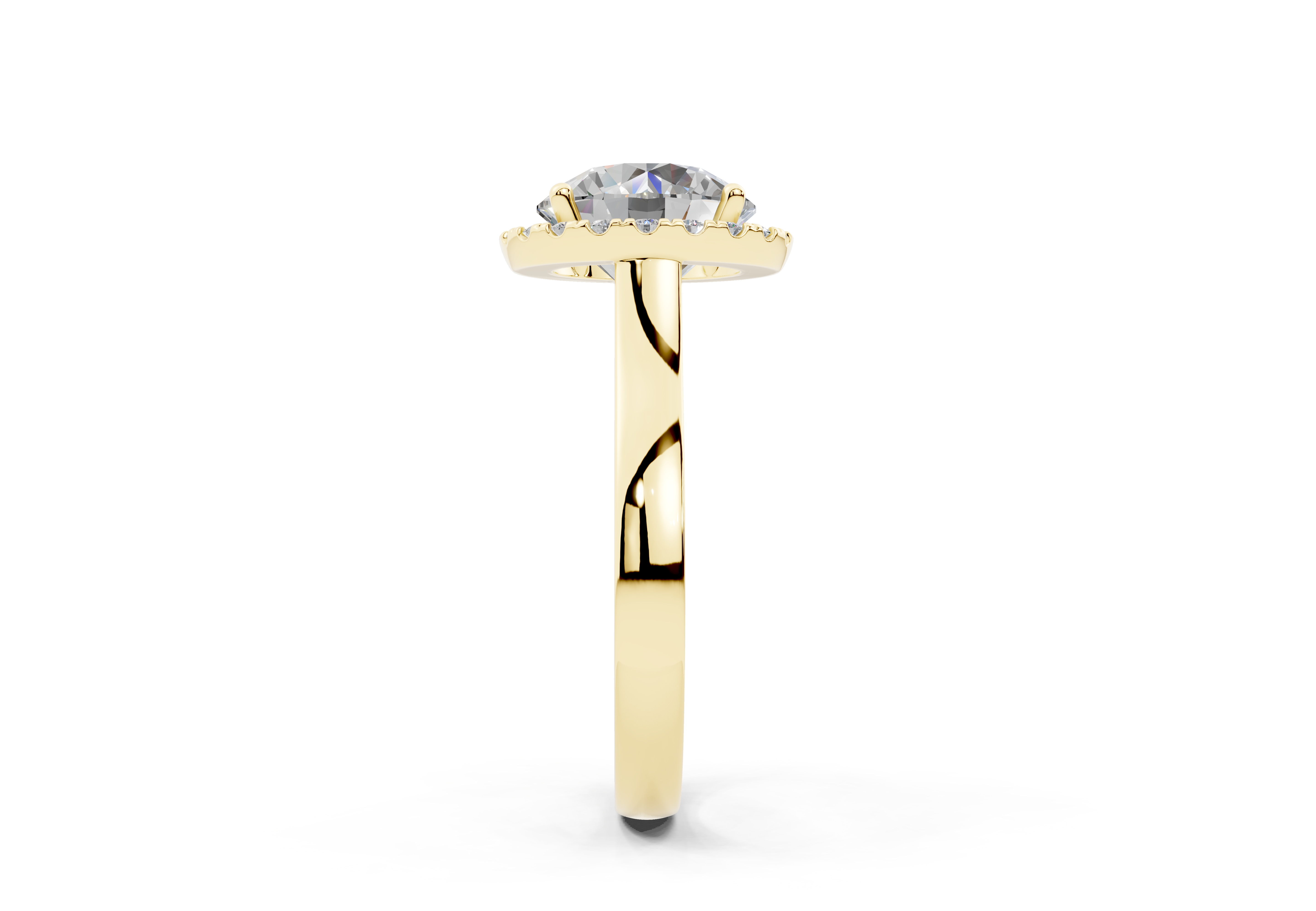 18K Gold Half Pavé Halo Diamond Engagement Ring 3 Carat - Yellow Gold#Material_Yellow Gold#