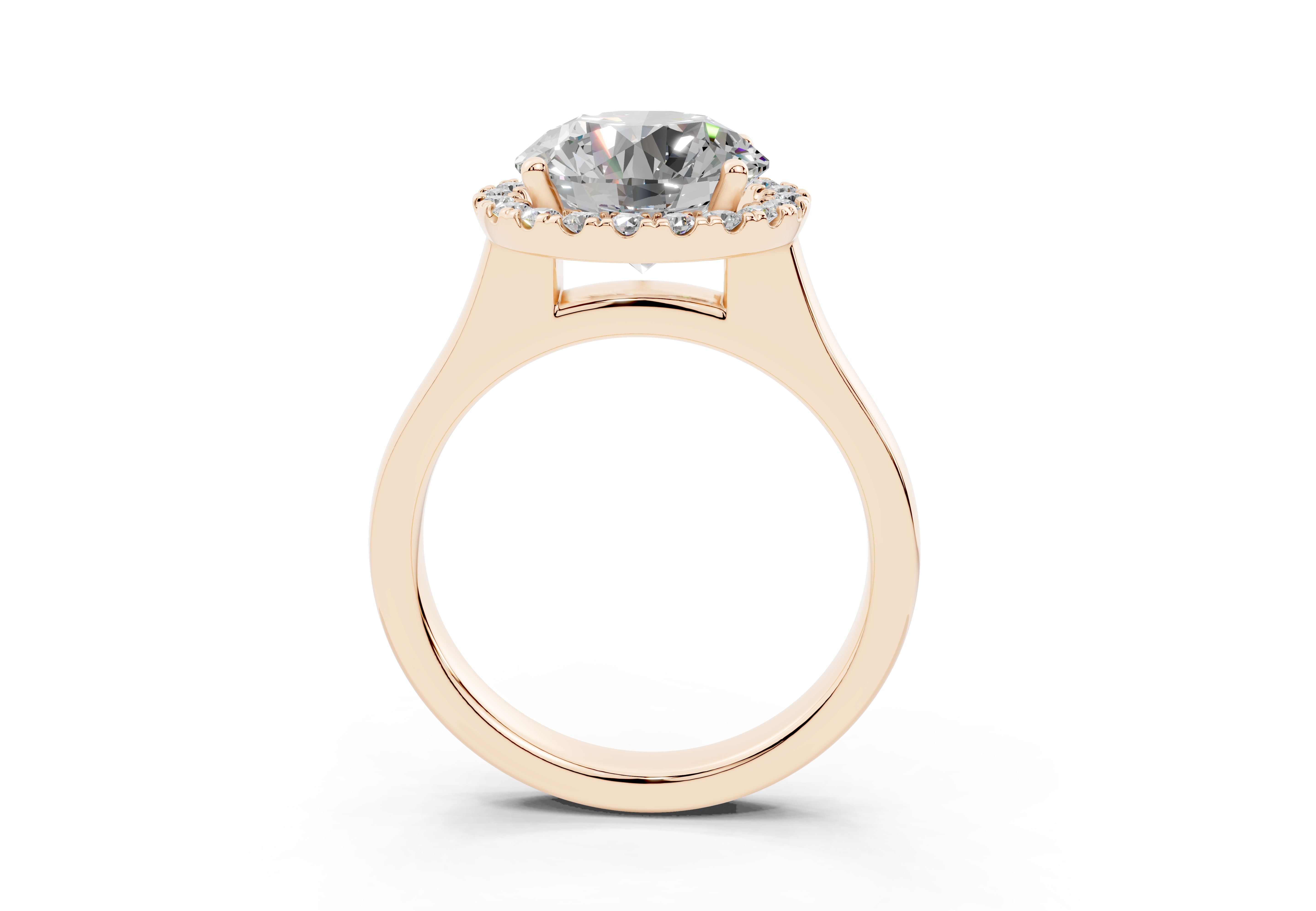 18K Gold Half Pavé Halo Diamond Engagement Ring 3 Carat - Rose Gold#Material_Rose Gold#