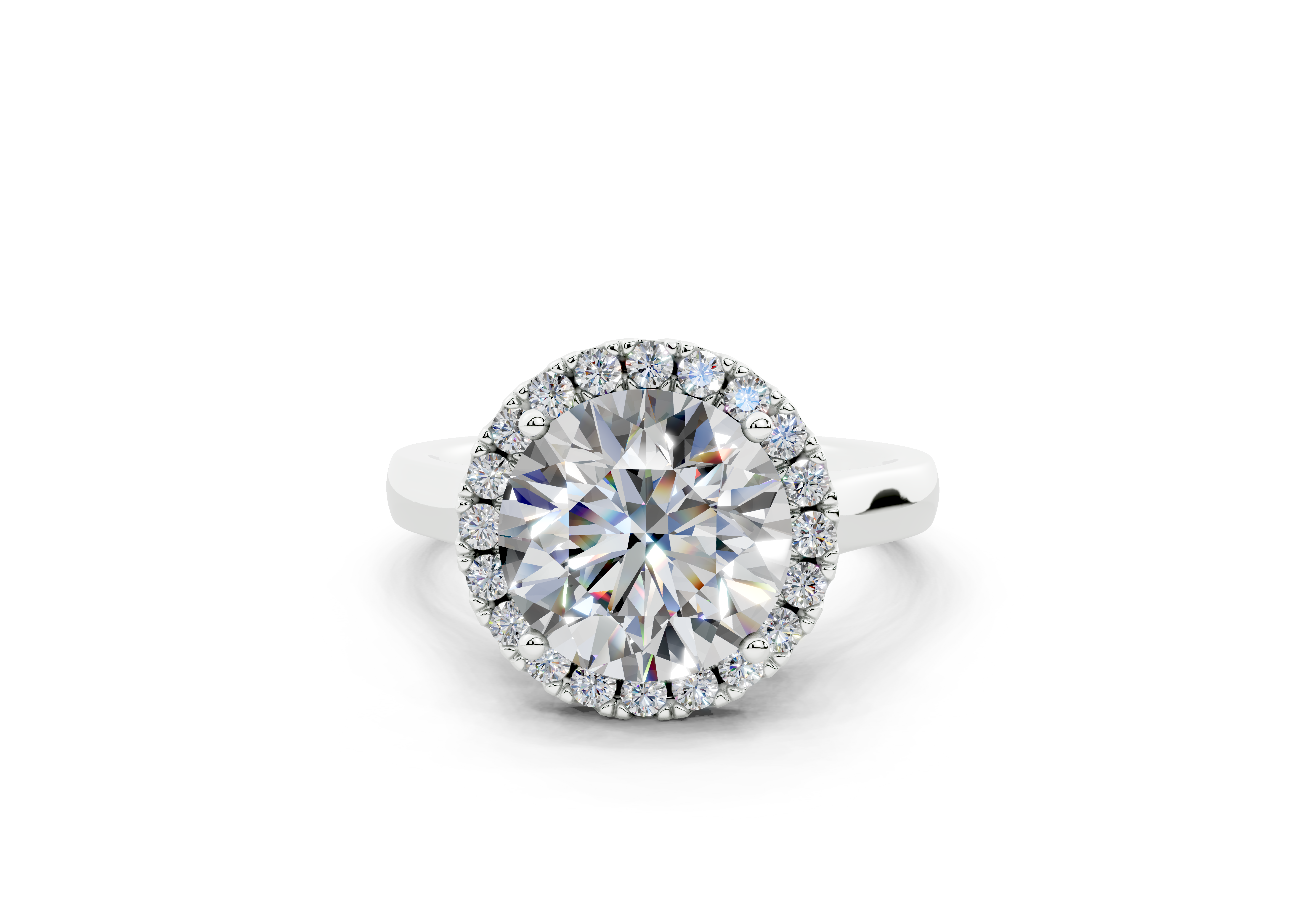 18K Gold Half Pavé Halo Diamond Engagement Ring 3 Carat - White Gold#Material_White Gold#