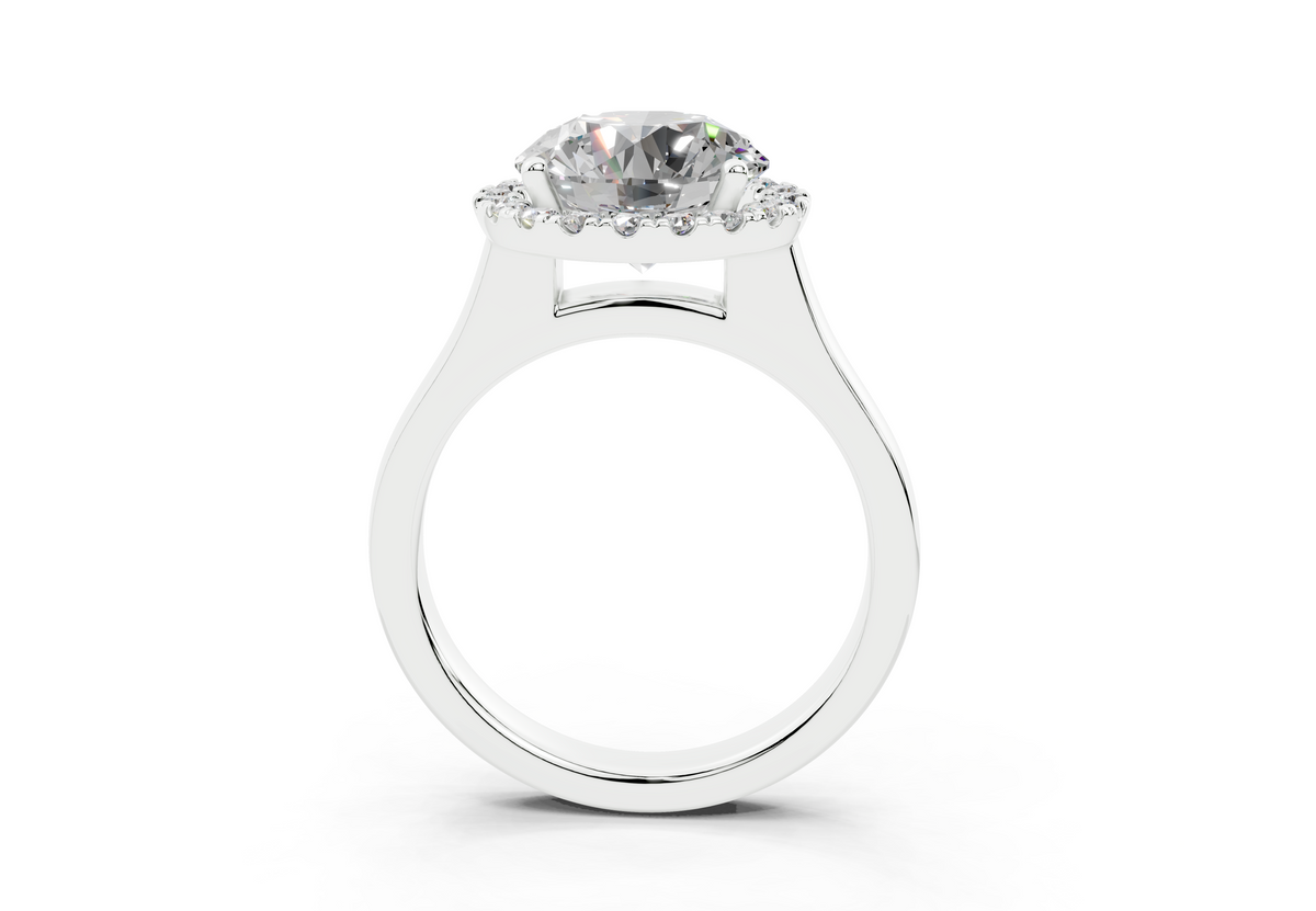 18K Gold Half Pavé Halo Diamond Engagement Ring 3 Carat - White Gold#Material_White Gold#