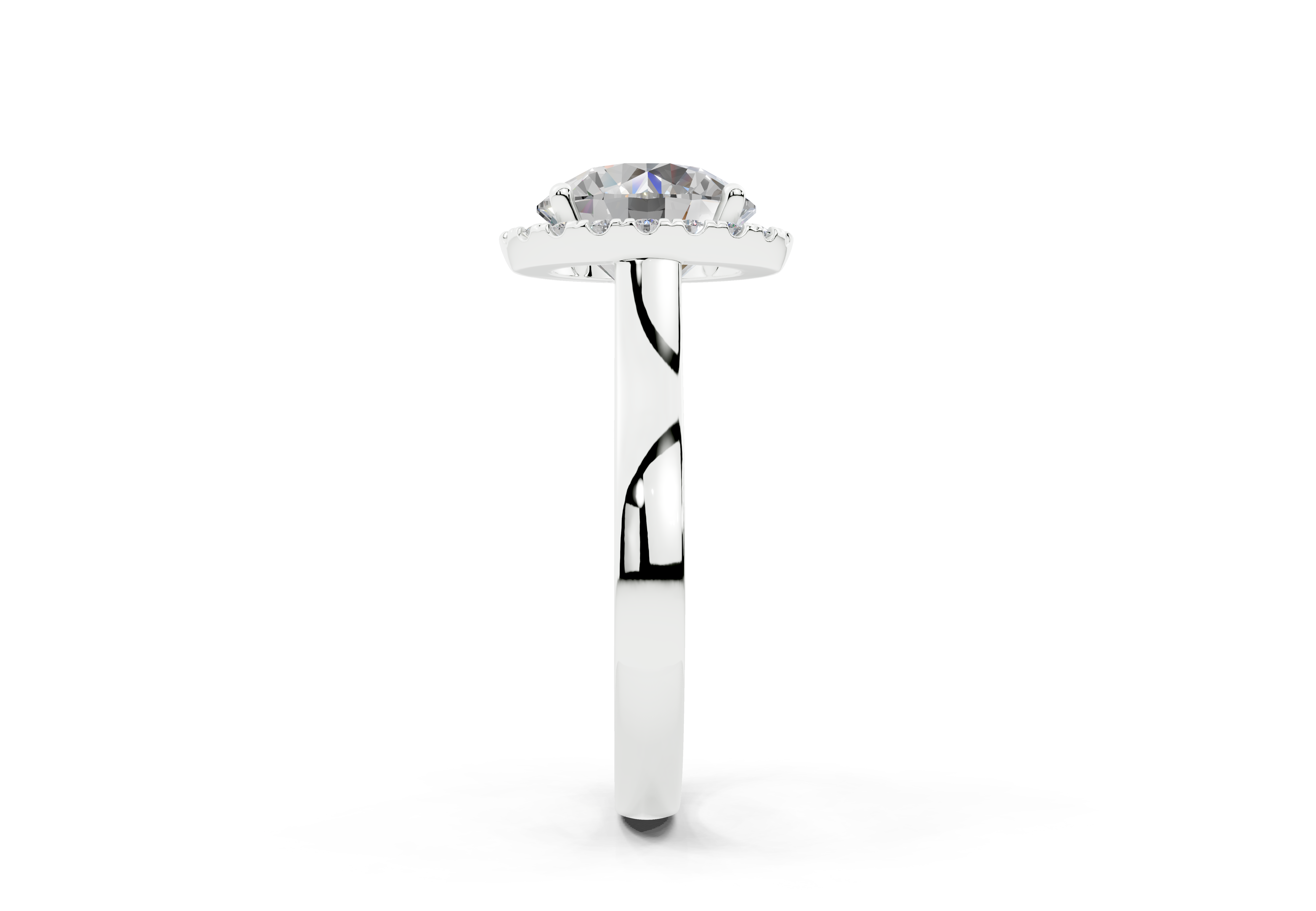 18K Gold Half Pavé Halo Diamond Engagement Ring 3 Carat - White Gold#Material_White Gold#