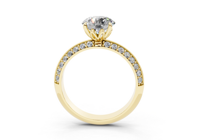 18K Gold Half Pavé Six Prong Knife Edge Diamond Engagement Ring 1.5 Carat