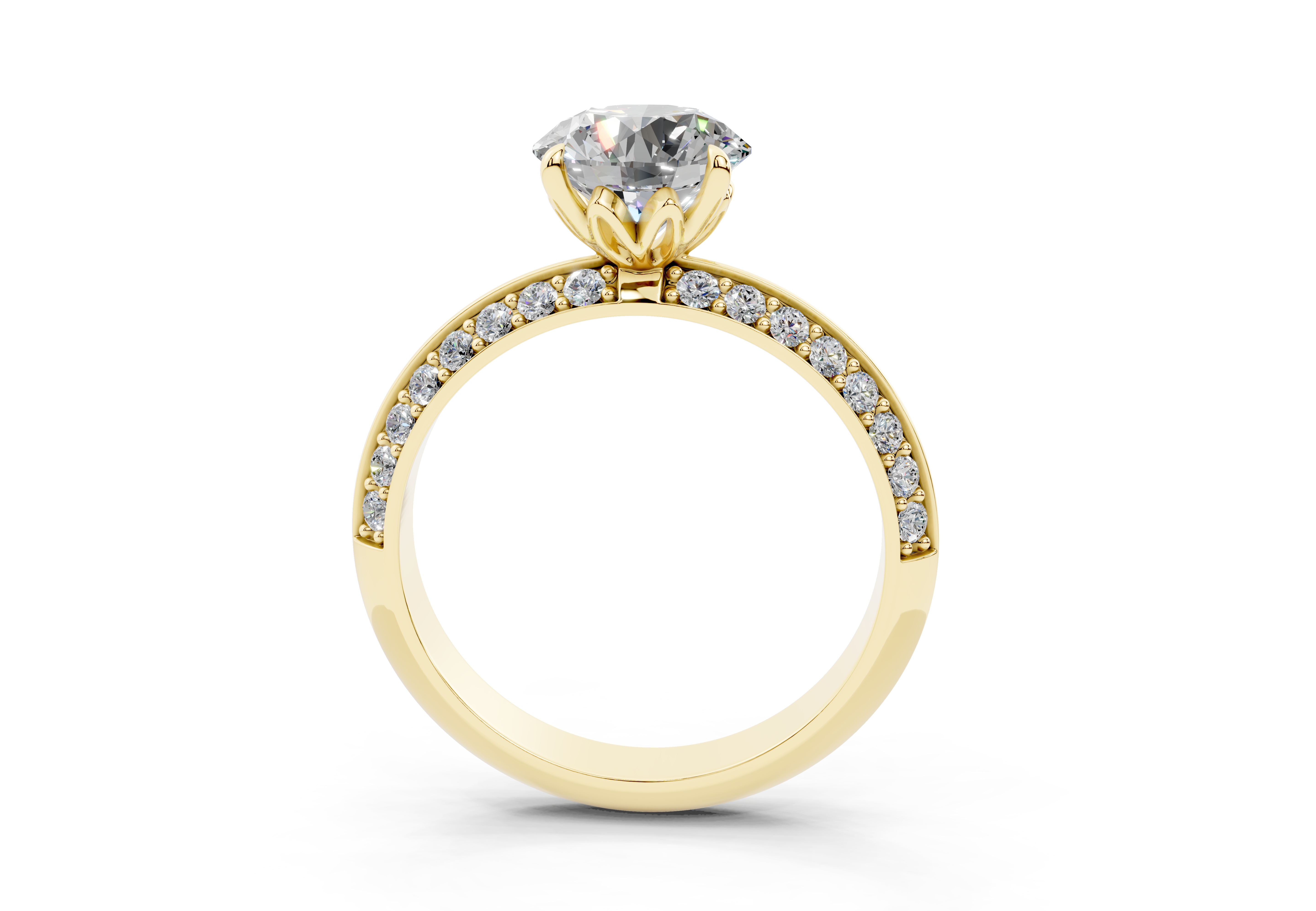 18K Gold Half Pavé Six Prong Knife Edge Diamond Engagement Ring 1.5 Carat - Yellow Gold#Material_Yellow Gold#