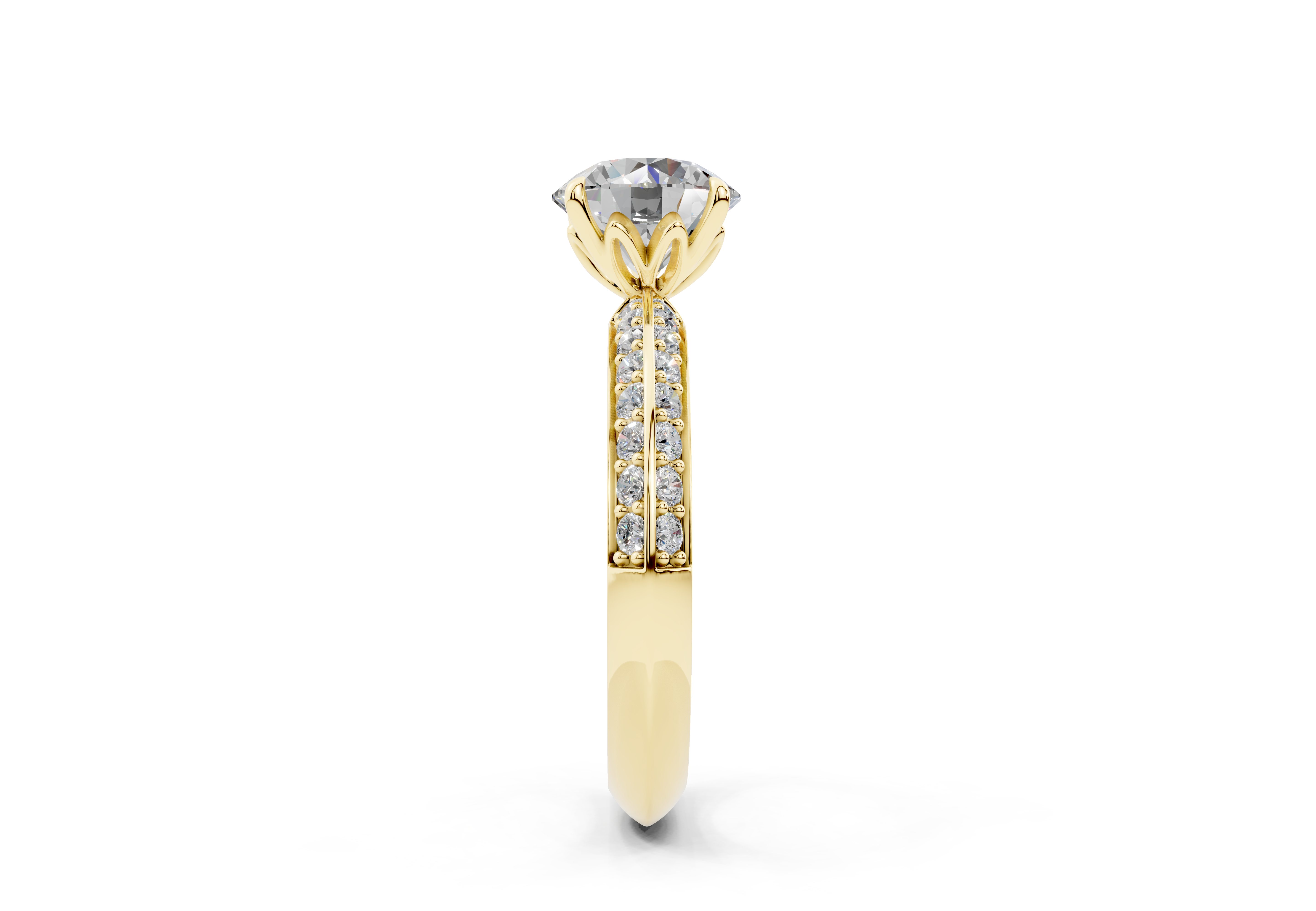 18K Gold Half Pavé Six Prong Knife Edge Diamond Engagement Ring 1.5 Carat - Yellow Gold#Material_Yellow Gold#