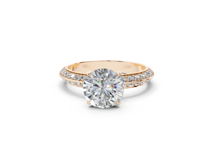 18K Gold Half Pavé Six Prong Knife Edge Diamond Engagement Ring 1.5 Carat