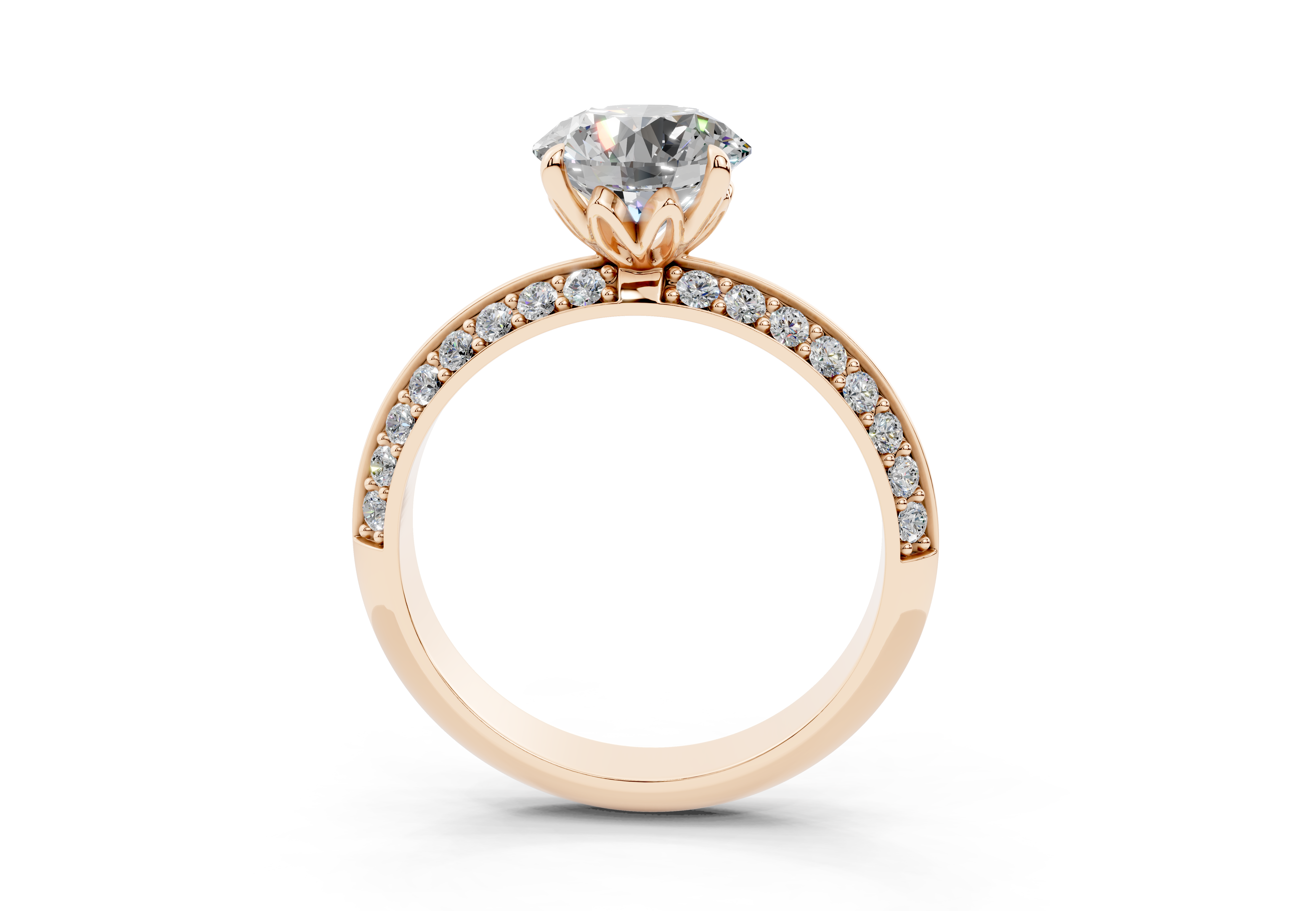 18K Gold Half Pavé Six Prong Knife Edge Diamond Engagement Ring 1.5 Carat - Rose Gold#Material_Rose Gold#