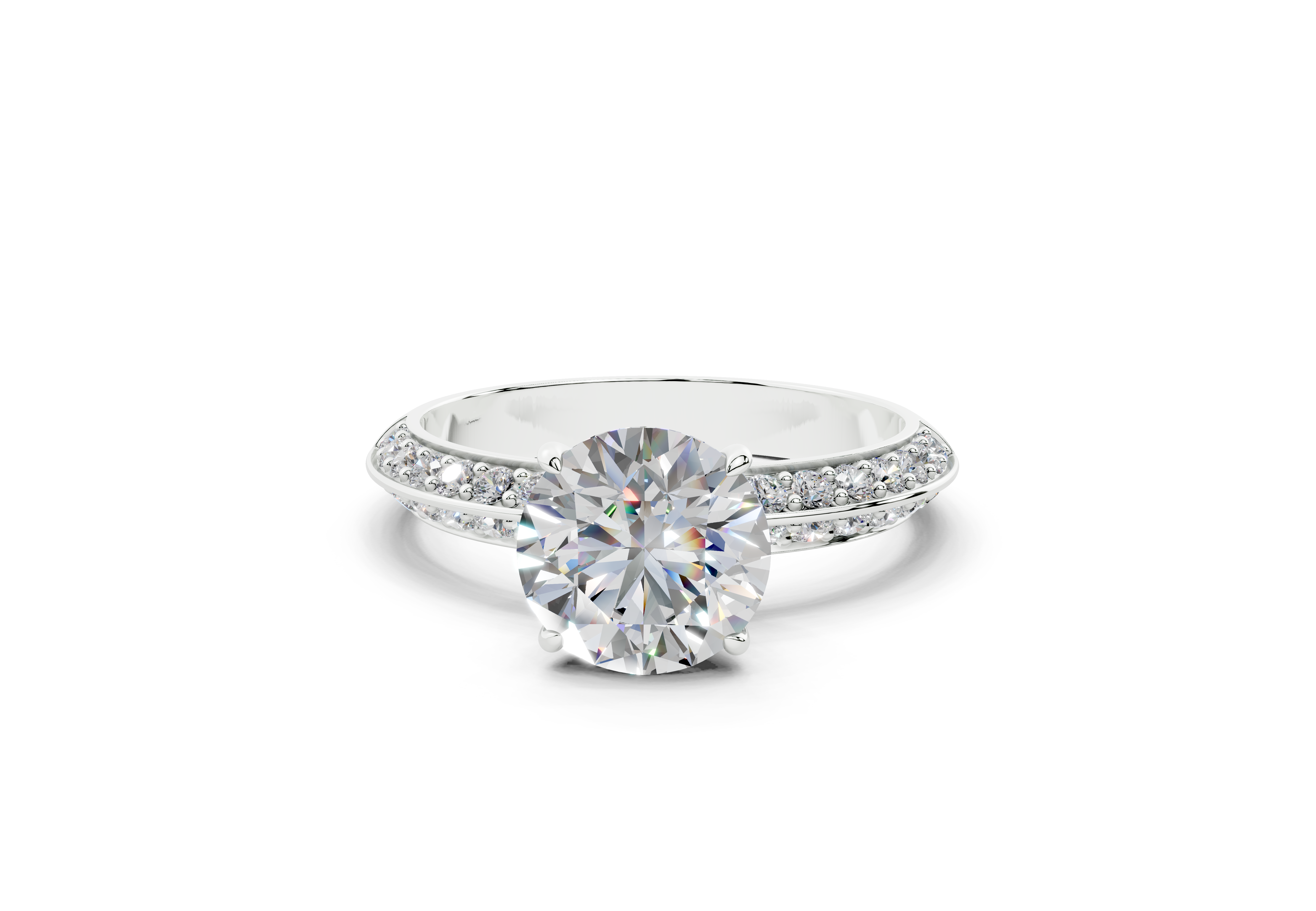 18K Gold Half Pavé Six Prong Knife Edge Diamond Engagement Ring 1.5 Carat - White Gold#Material_White Gold#