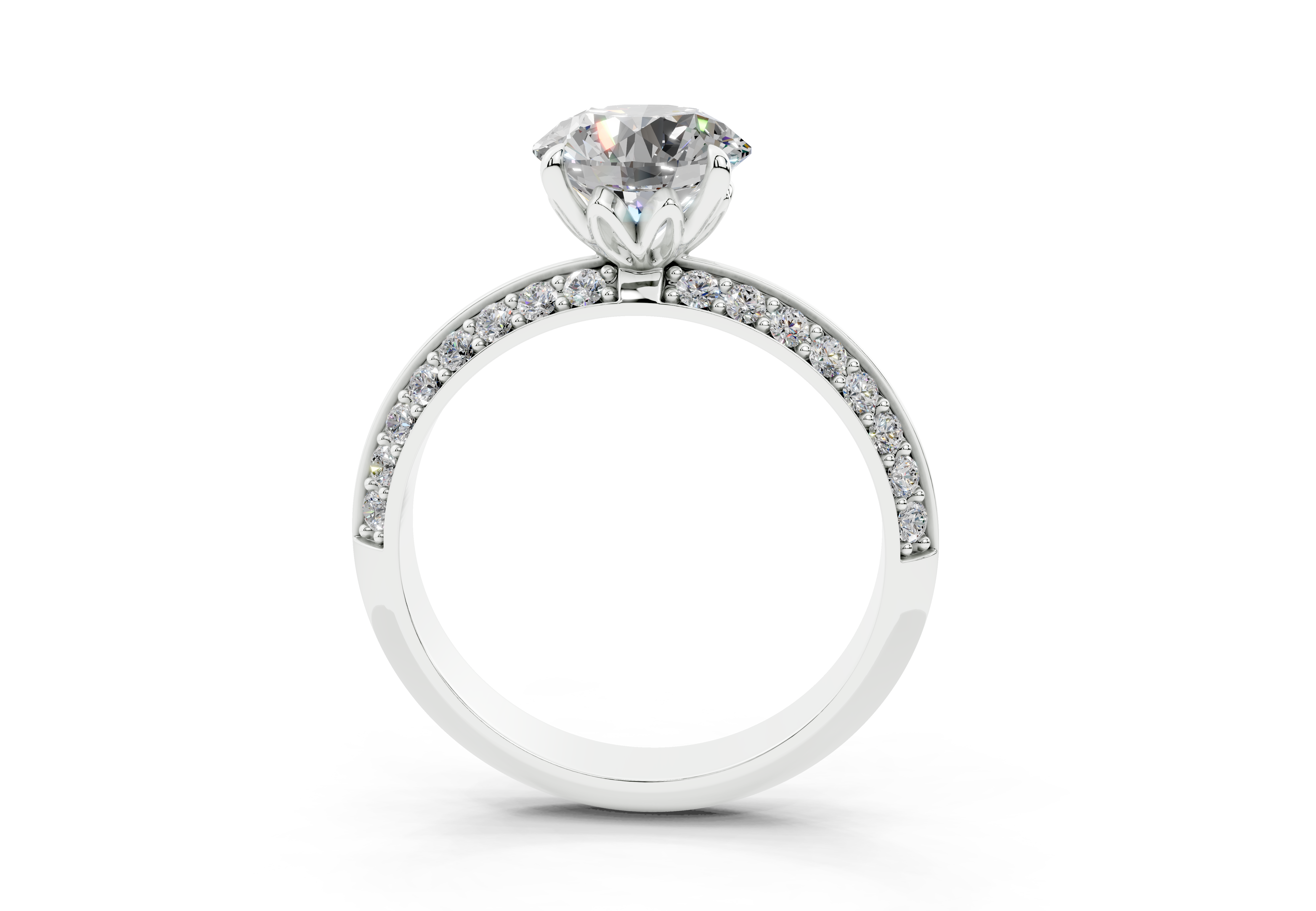 18K Gold Half Pavé Six Prong Knife Edge Diamond Engagement Ring 1.5 Carat - White Gold#Material_White Gold#