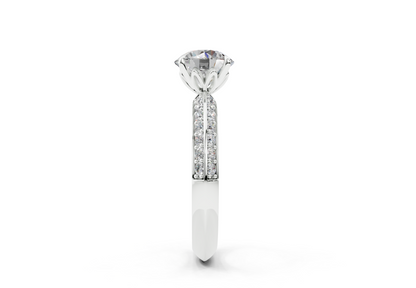 18K Gold Half Pavé Six Prong Knife Edge Diamond Engagement Ring 1.5 Carat